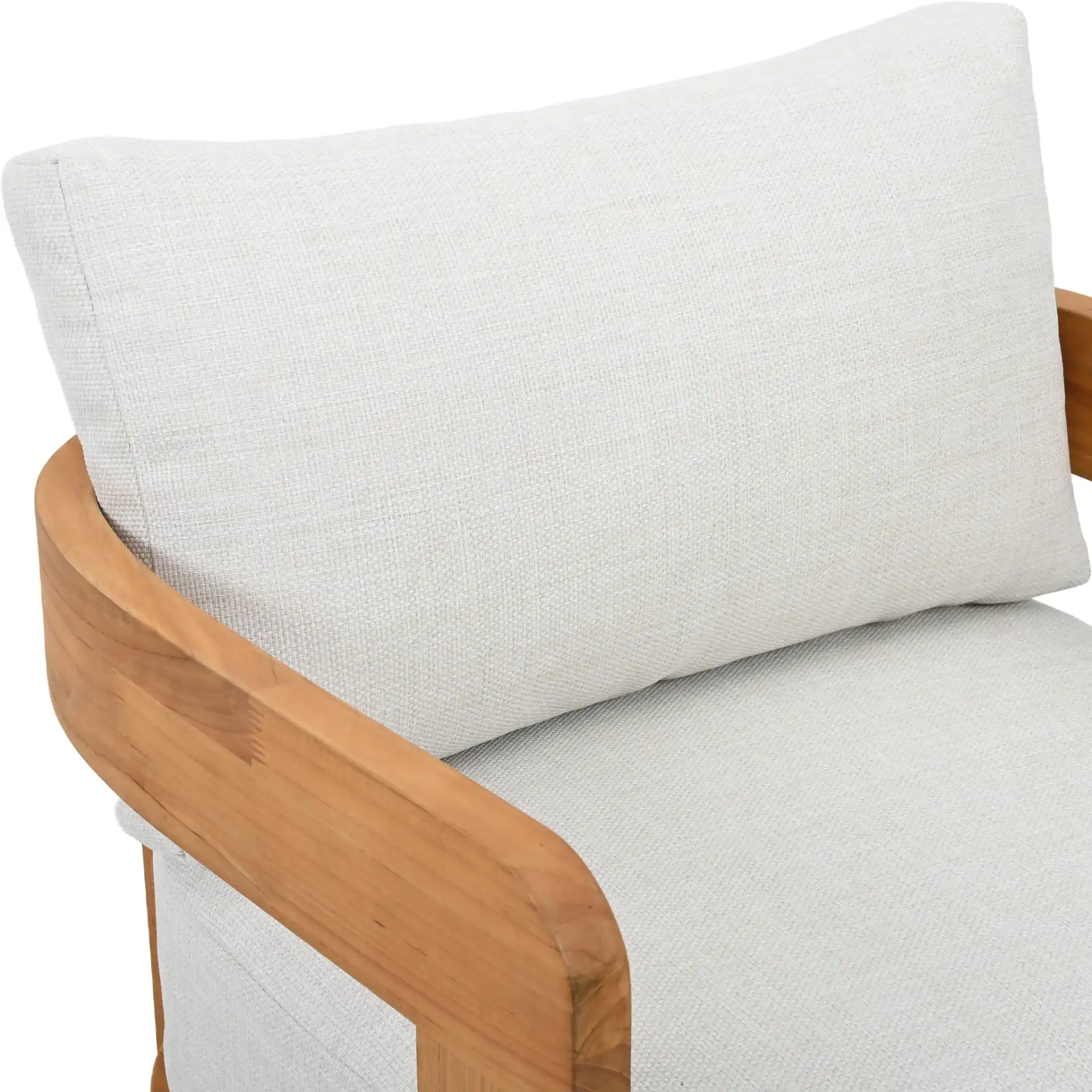 Achilles Teak Patio Chair in White / Natural Teak in a styled room