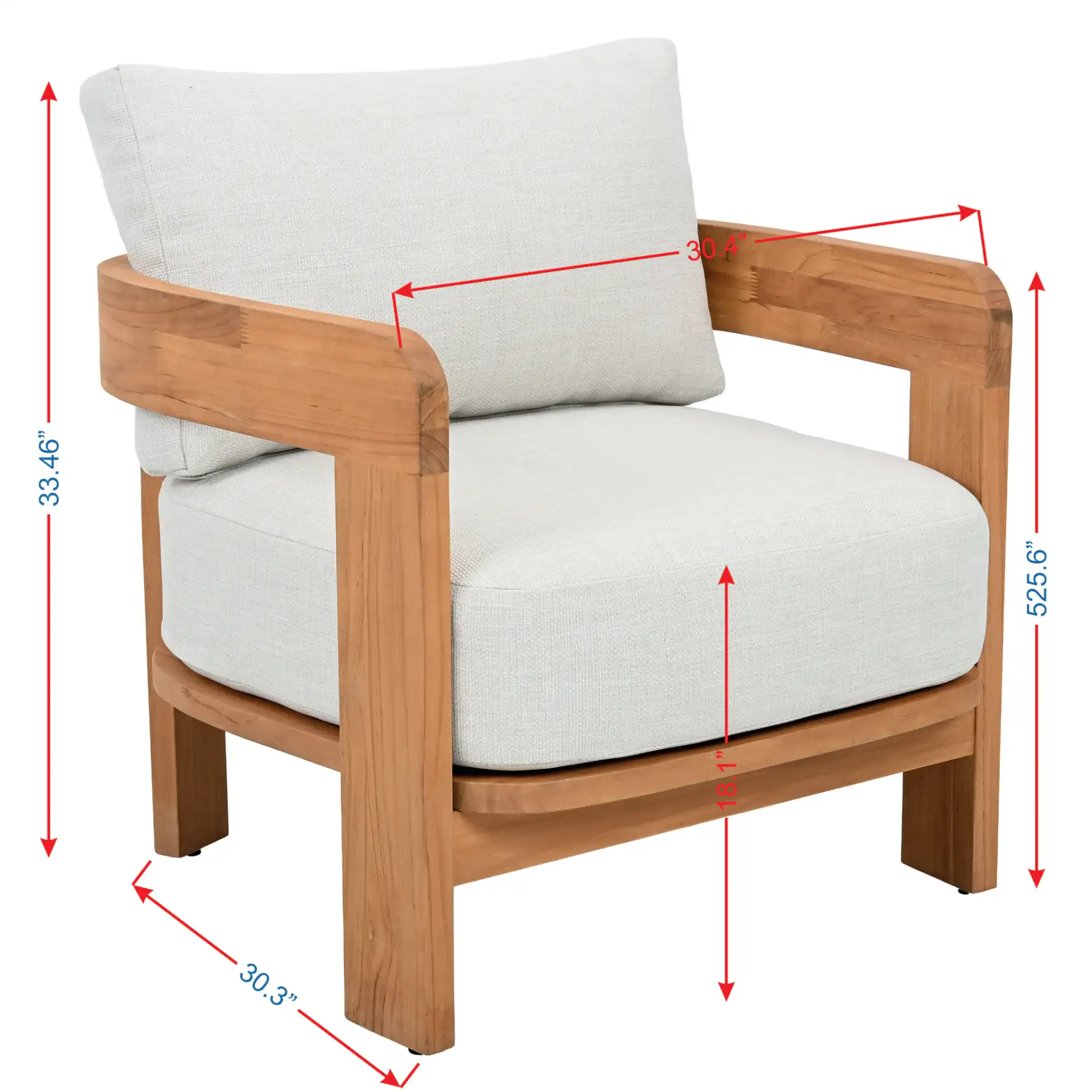 Achilles Teak Patio Chair in White / Natural Teak, detail view