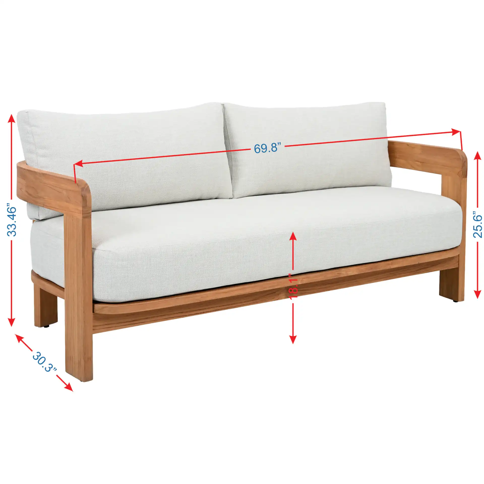 Achilles Teak Patio Sofa in White / Natural Teak, detail view