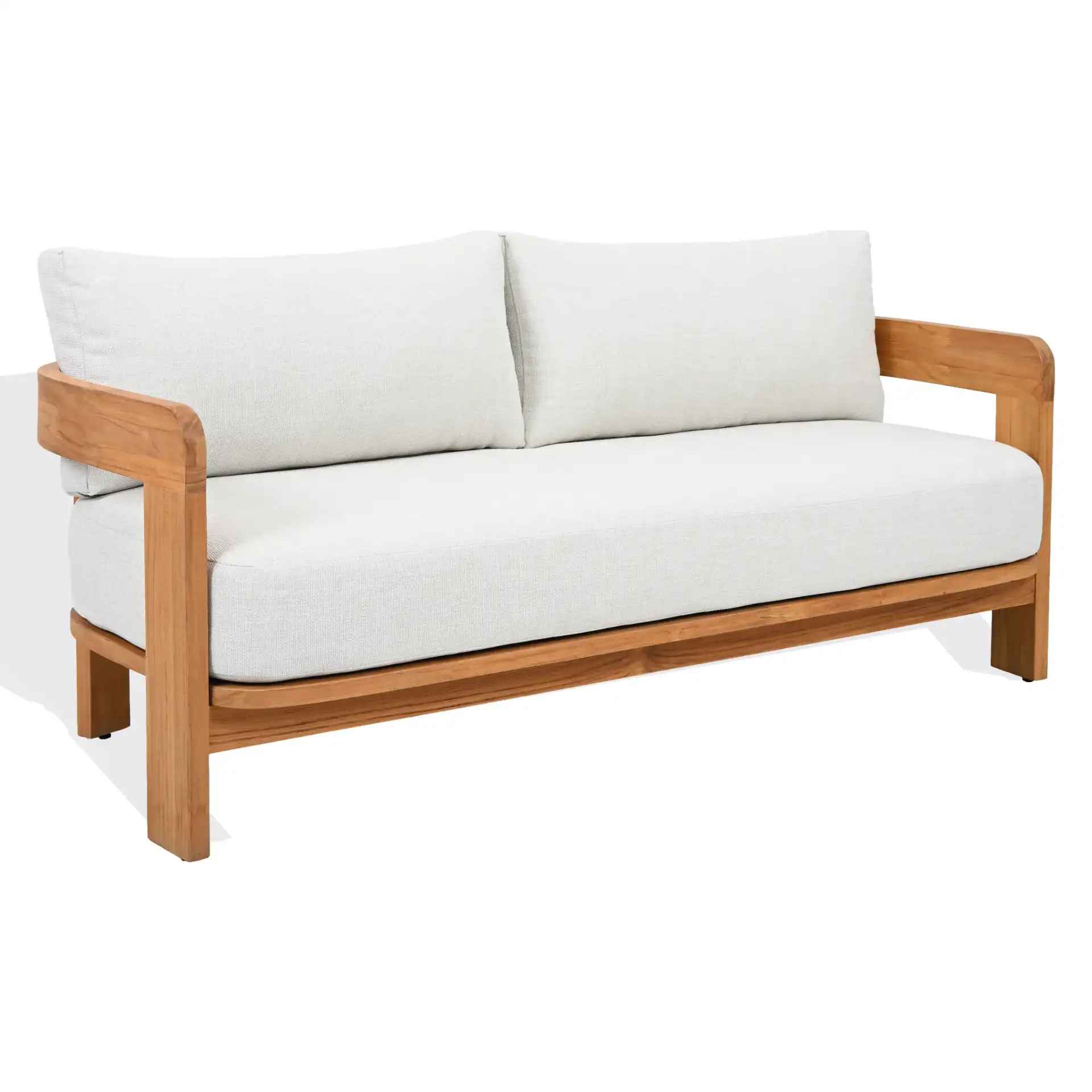 Achilles Teak Patio Sofa in White / Natural Teak, detail view