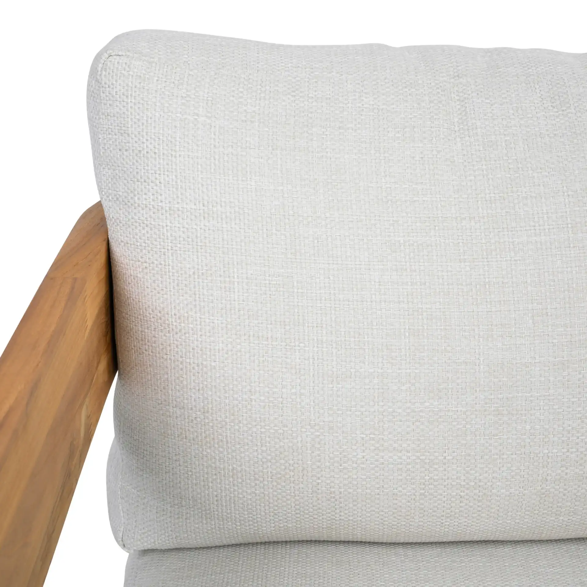 Leilani Teak Patio Chair in White / Natural Teak in a styled room