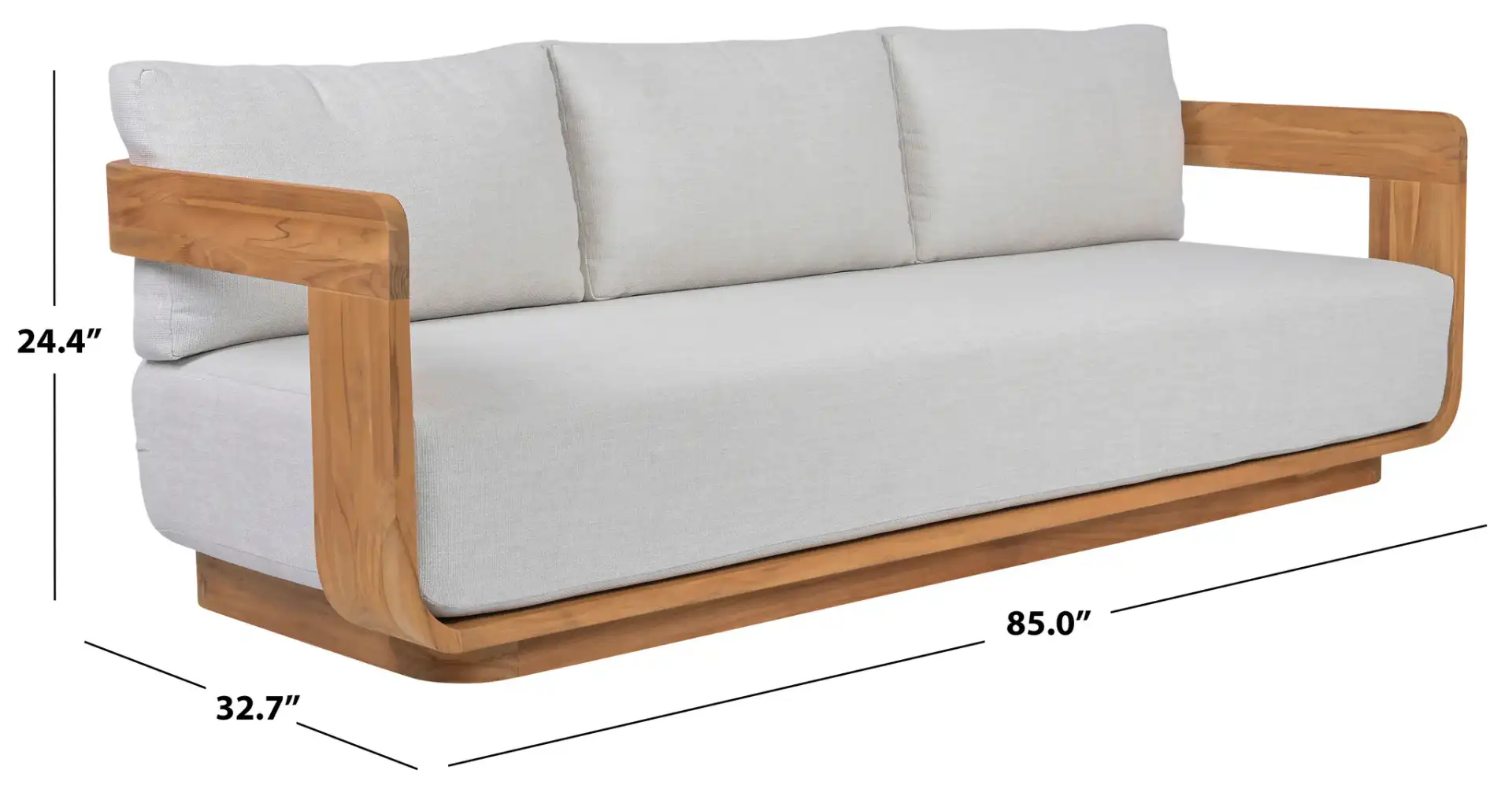 Leilani Teak Patio Sofa in White / Natural Teak, detail view