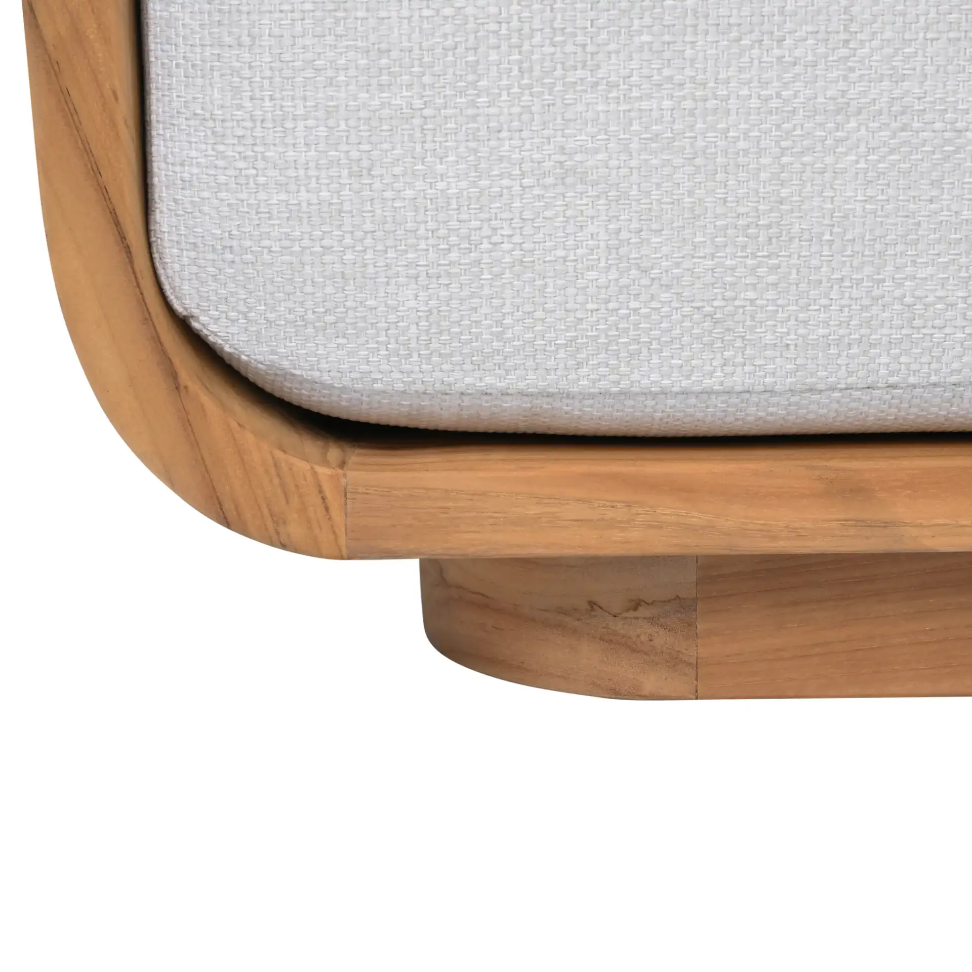 Leilani Teak Patio Sofa in White / Natural Teak in a styled room