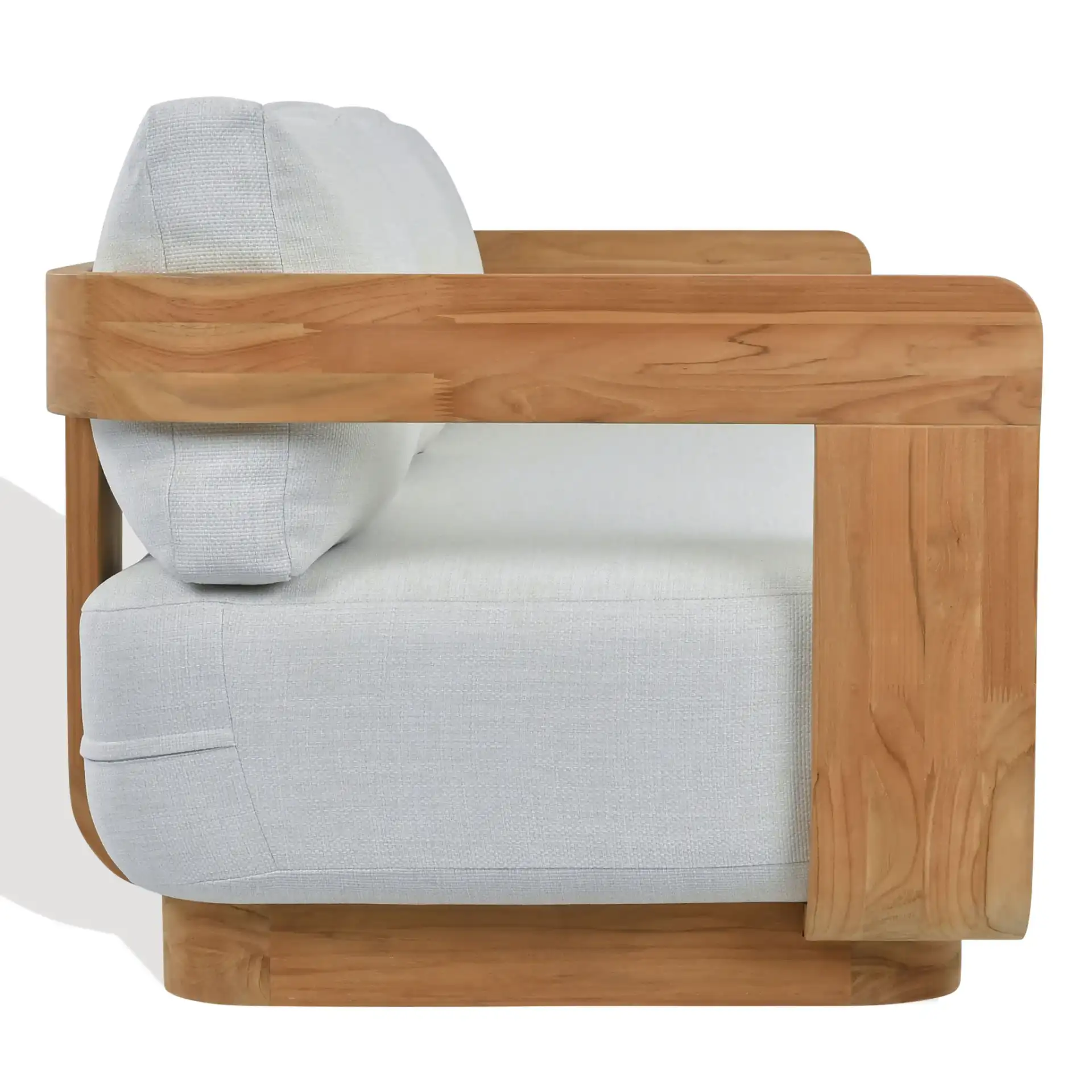 Leilani Teak Patio Sofa in White / Natural Teak, detail view