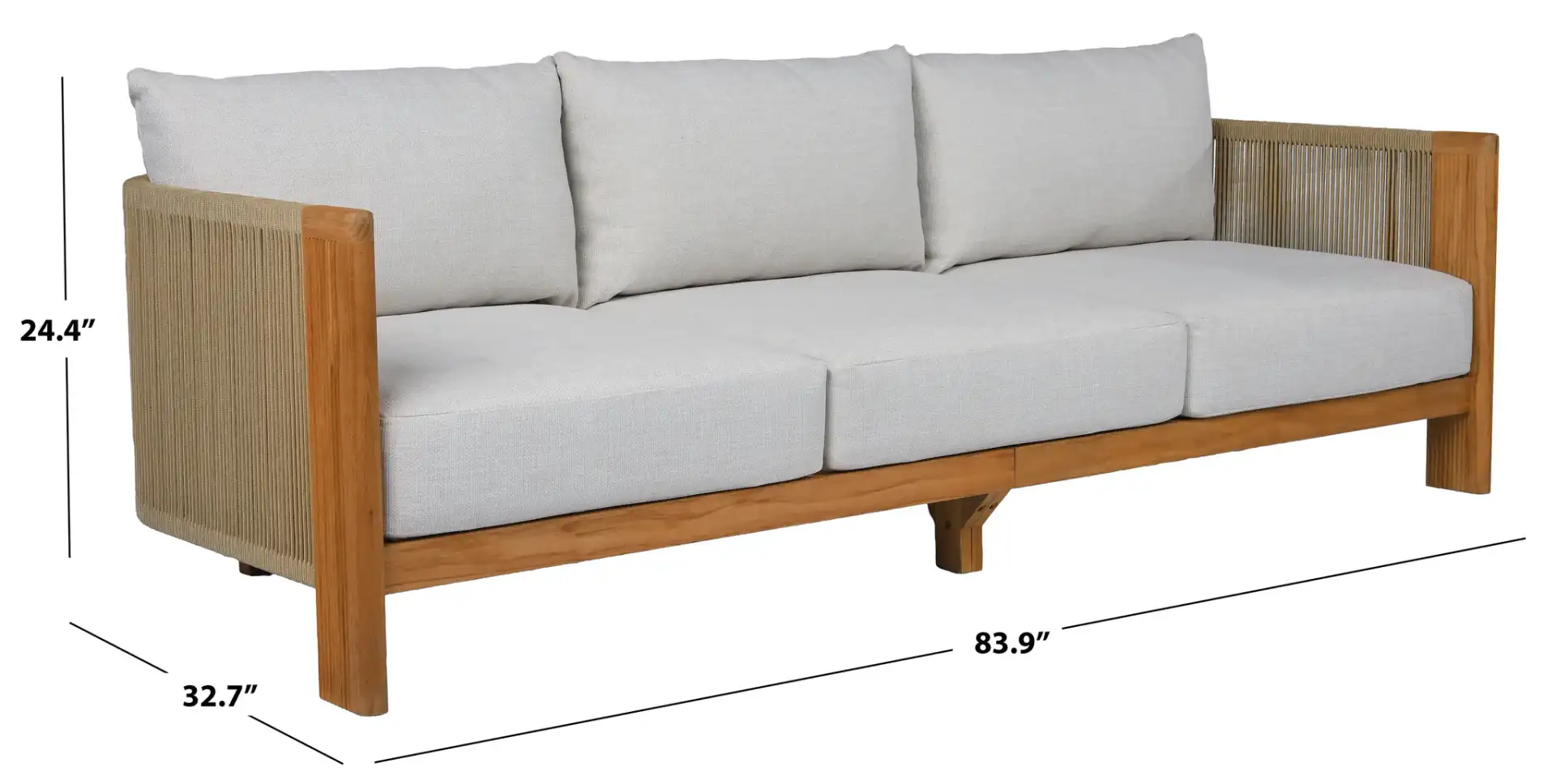 Marina Teak Patio Sofa in White / Natural Teak, detail view