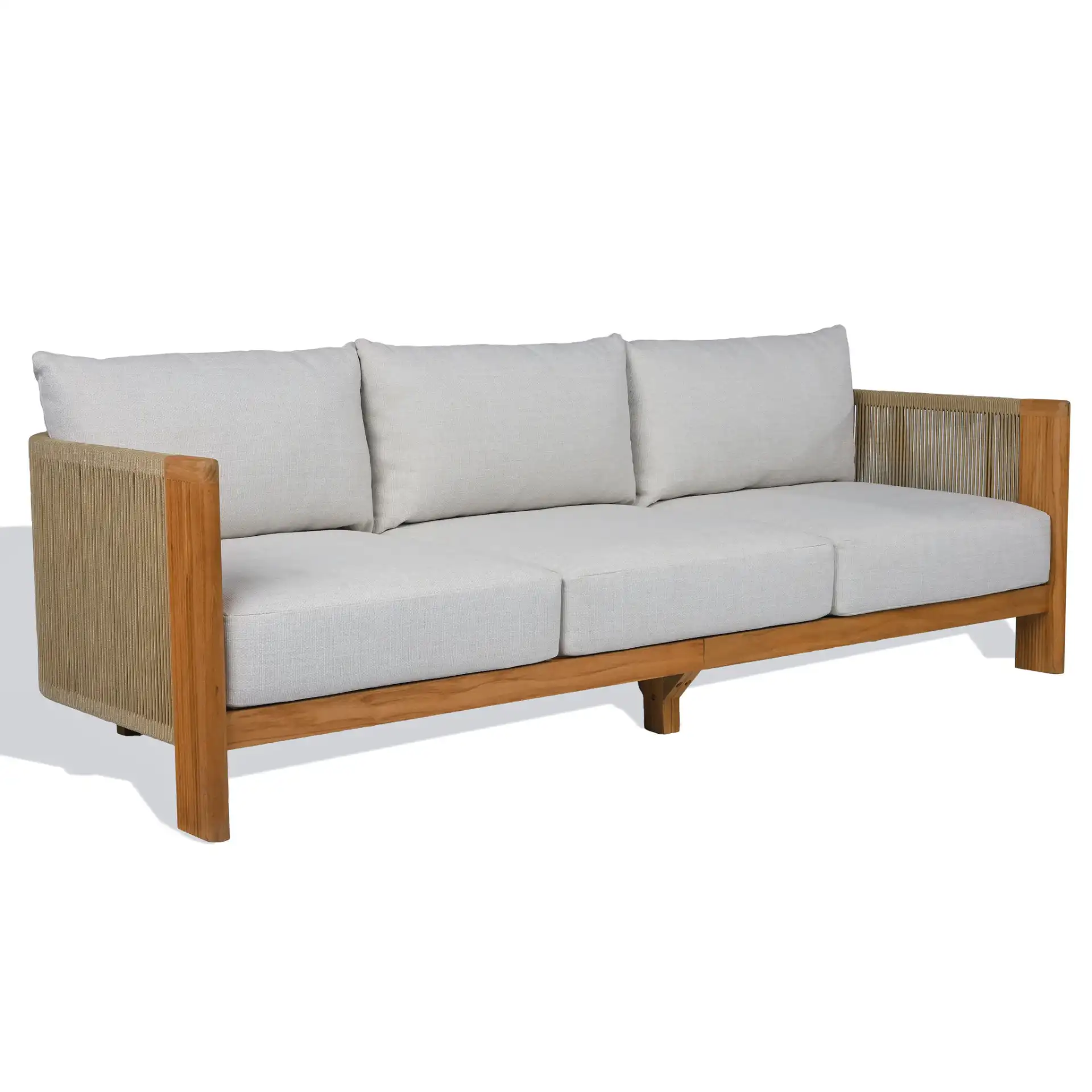 Marina Teak Patio Sofa in White / Natural Teak, detail view