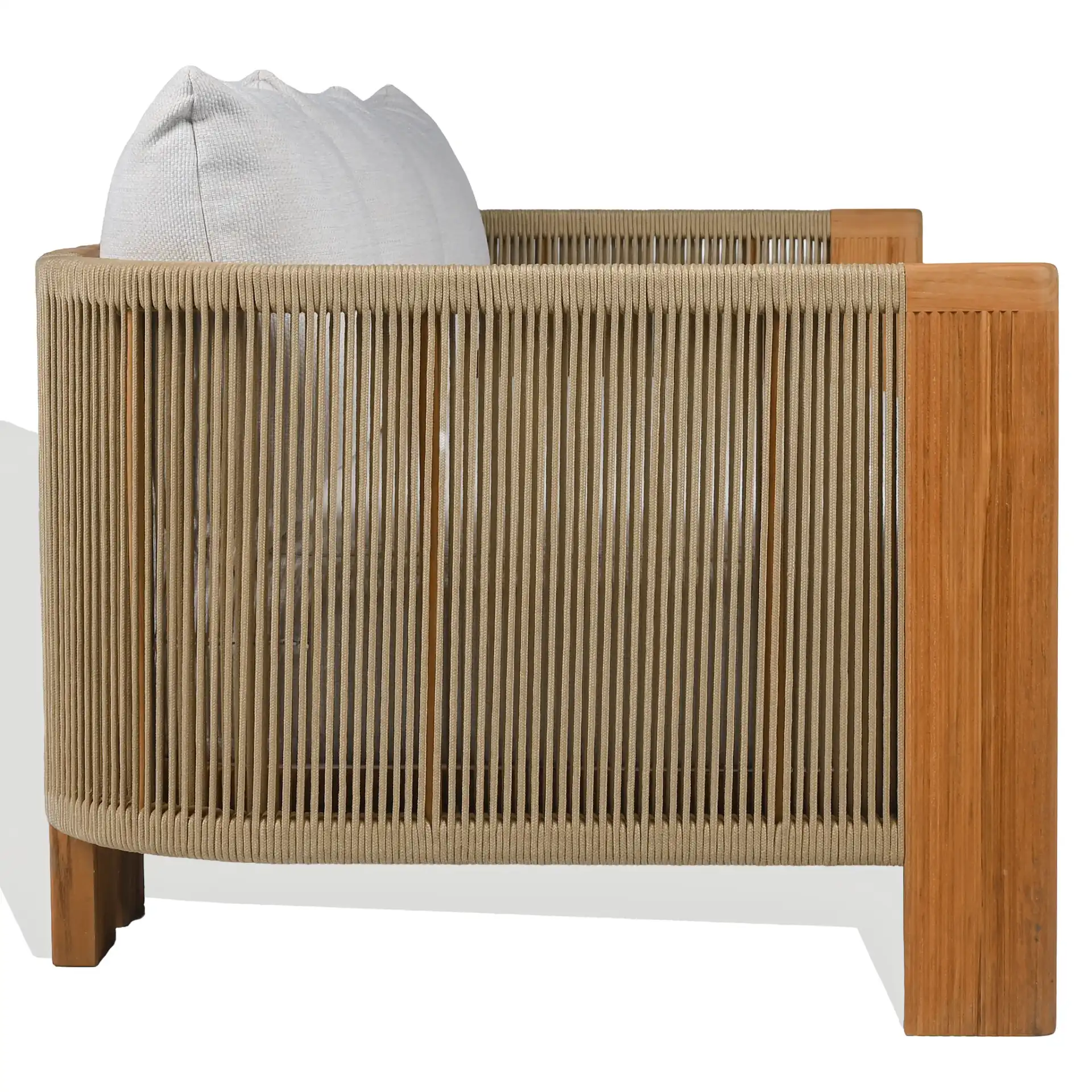 Marina Teak Patio Sofa in White / Natural Teak, detail view