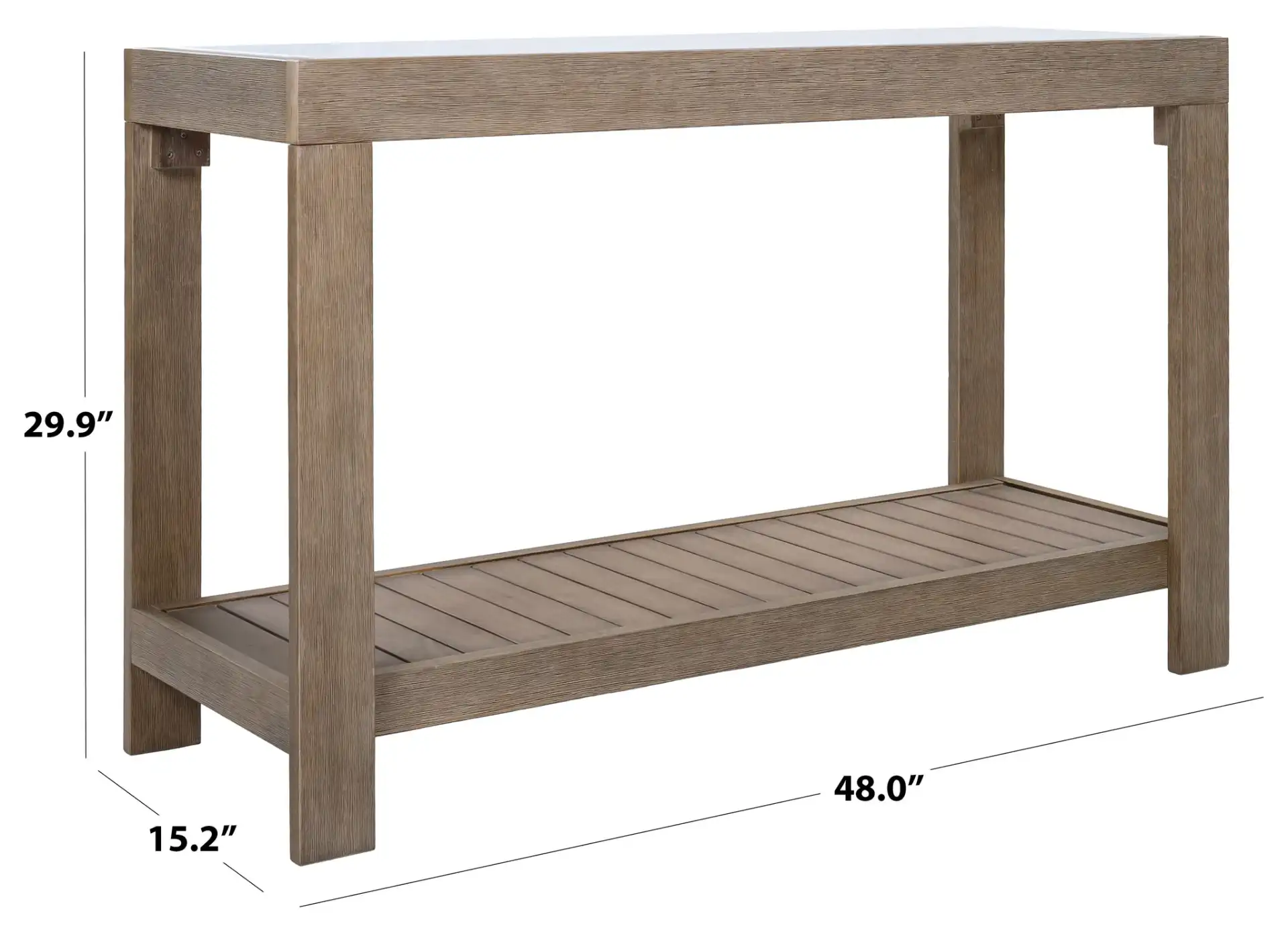 Aolani Eucalyptus Wood Outdoor Console Table in Natural / White, detail view