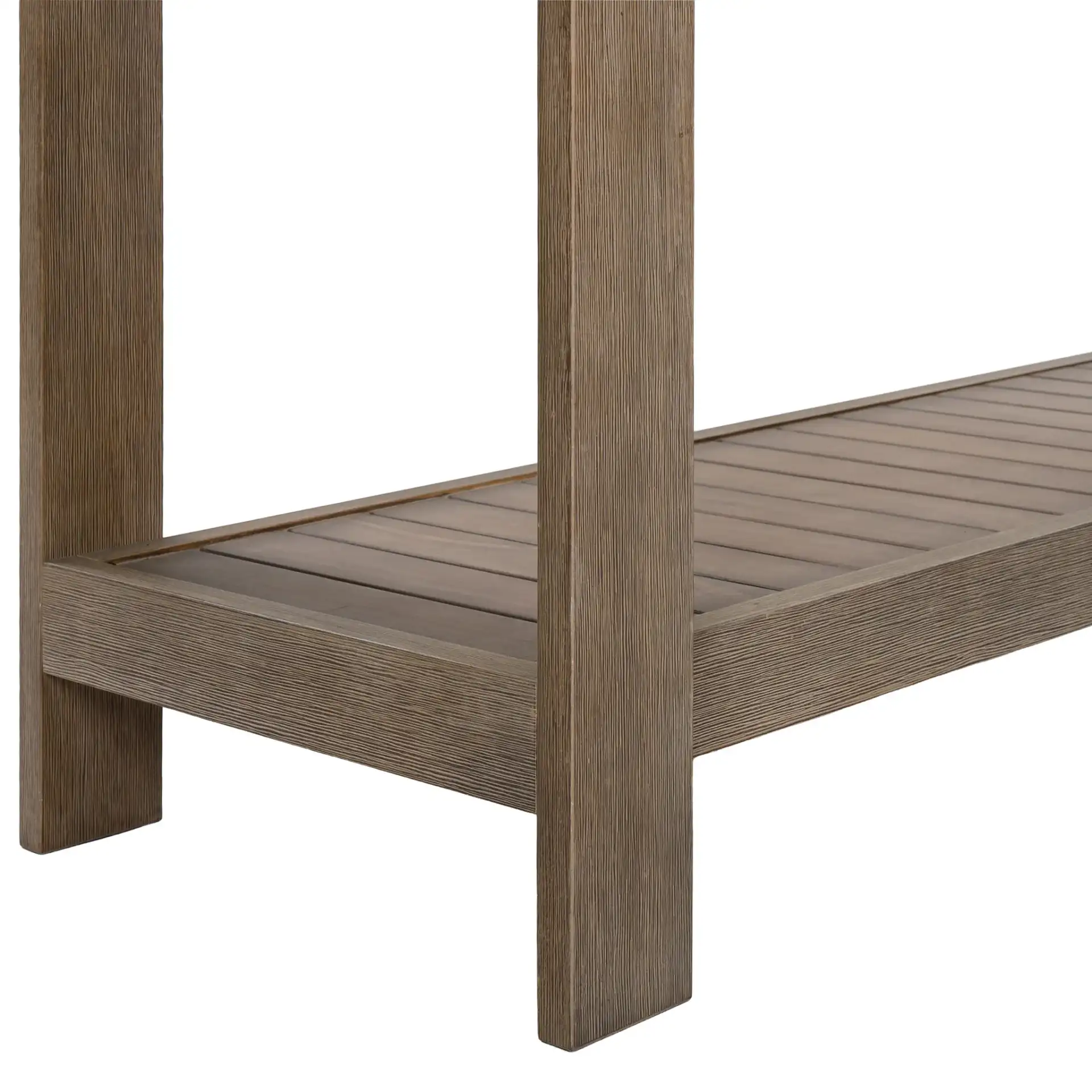 Aolani Eucalyptus Wood Outdoor Console Table in Natural / White, detail view