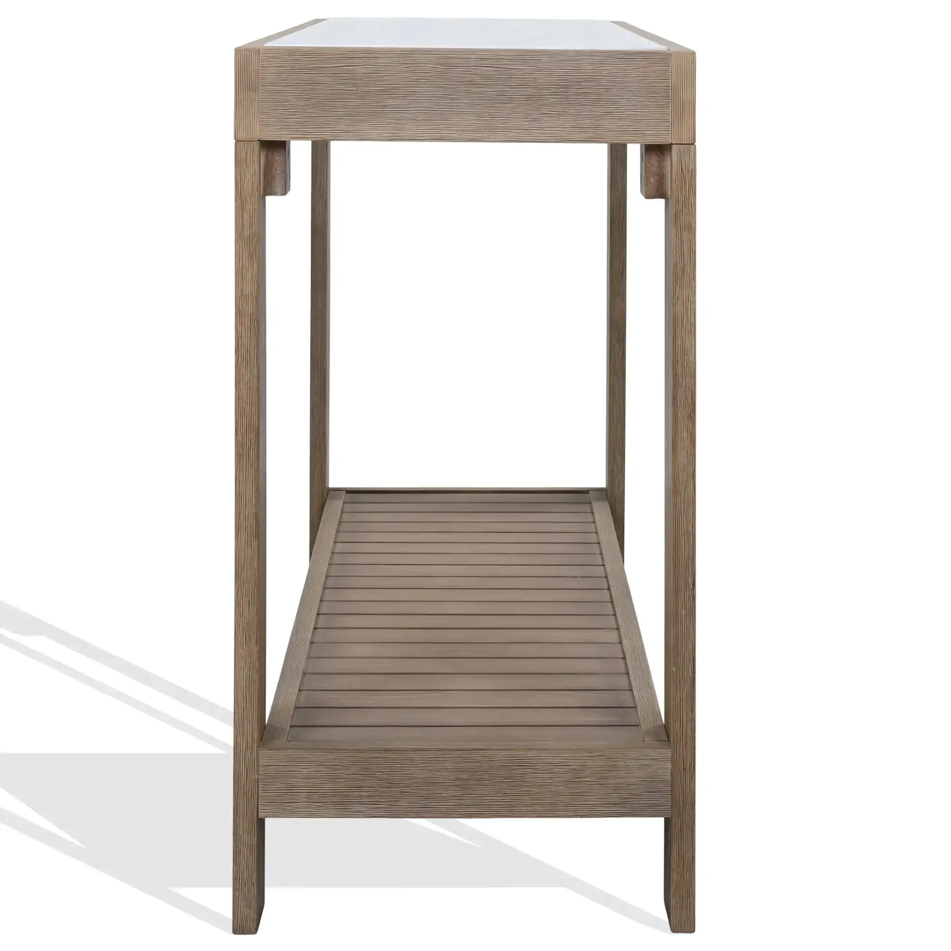 Aolani Eucalyptus Wood Outdoor Console Table in Natural / White, detail view