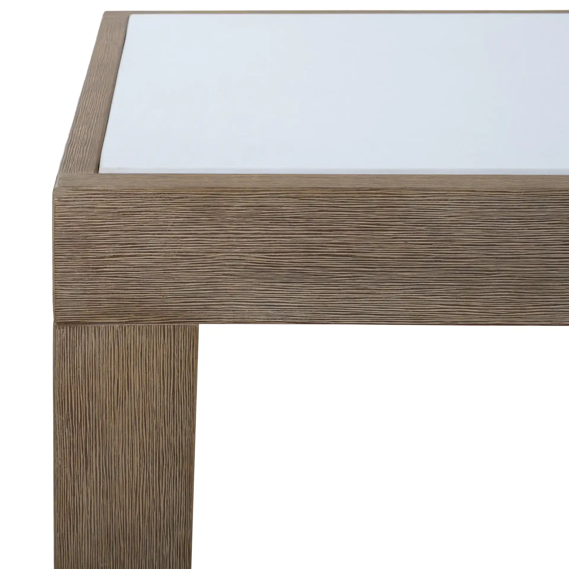 Aolani Eucalyptus Wood Outdoor Console Table in Natural / White, detail view