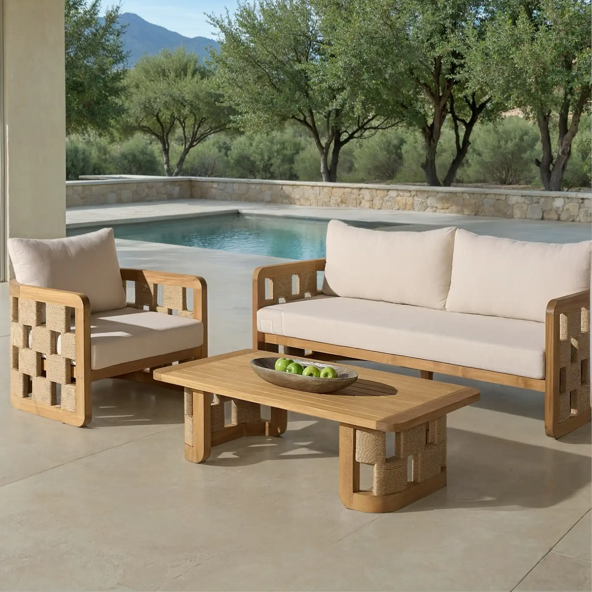 Skipper Teak Coffee Table in Natural, detail view