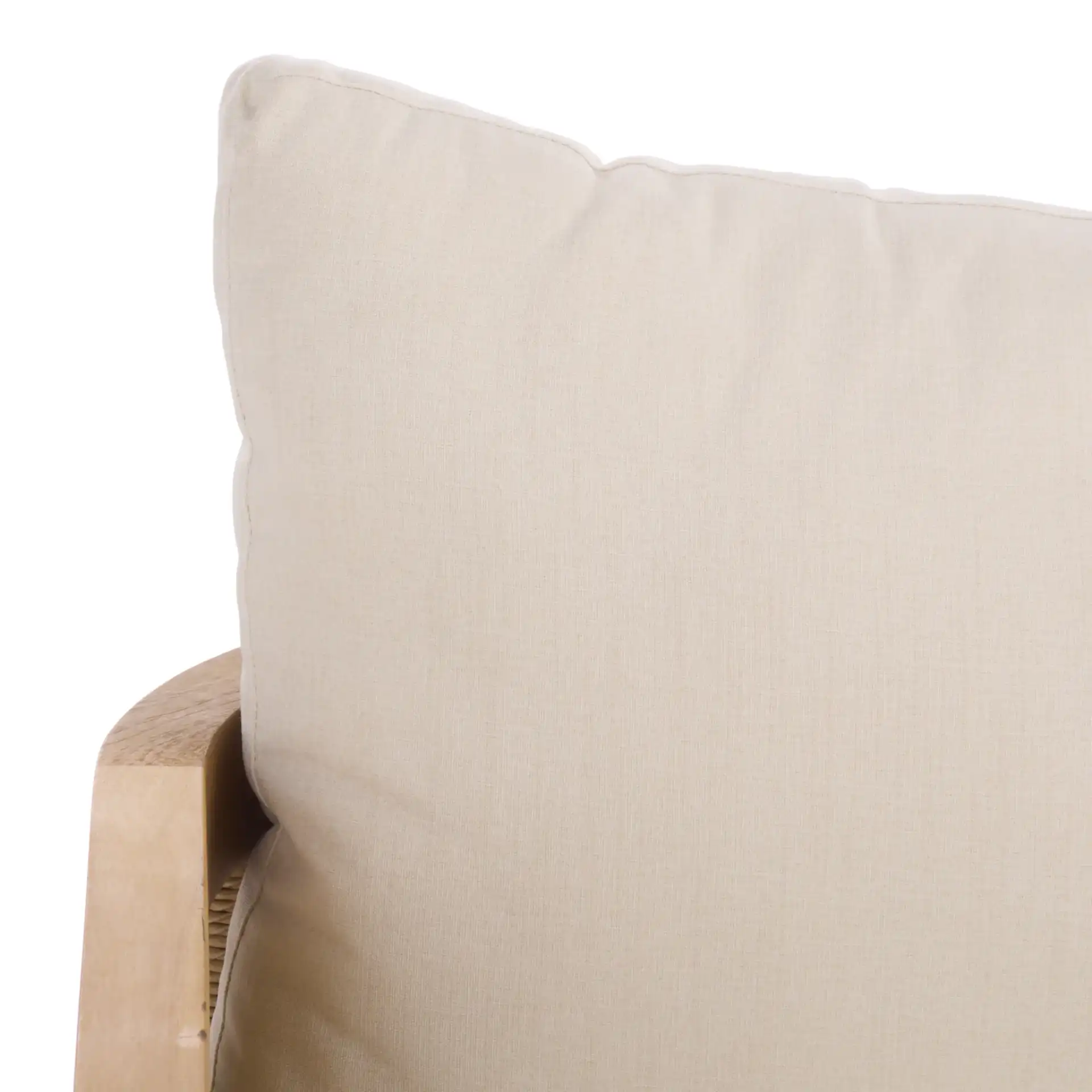 Skipper Teak Patio Sofa in Natural / Beige in a styled room