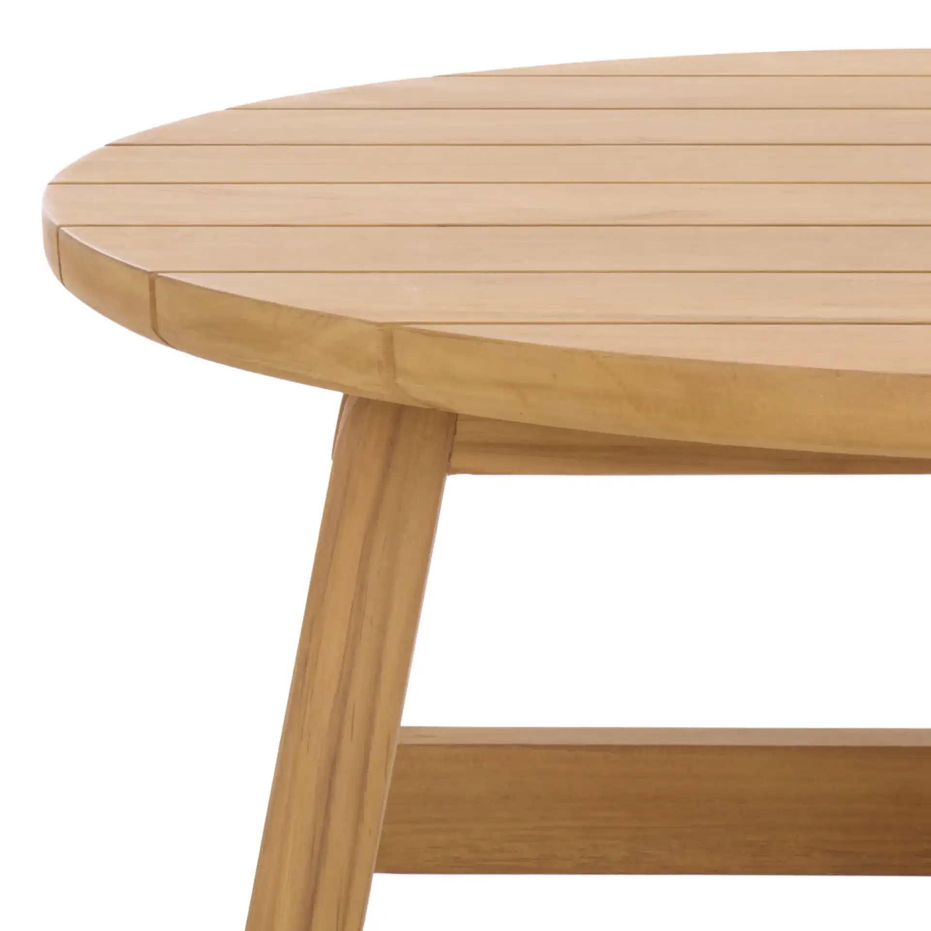 Gale Teak Outdoor Coffee Table in Natural in a styled room