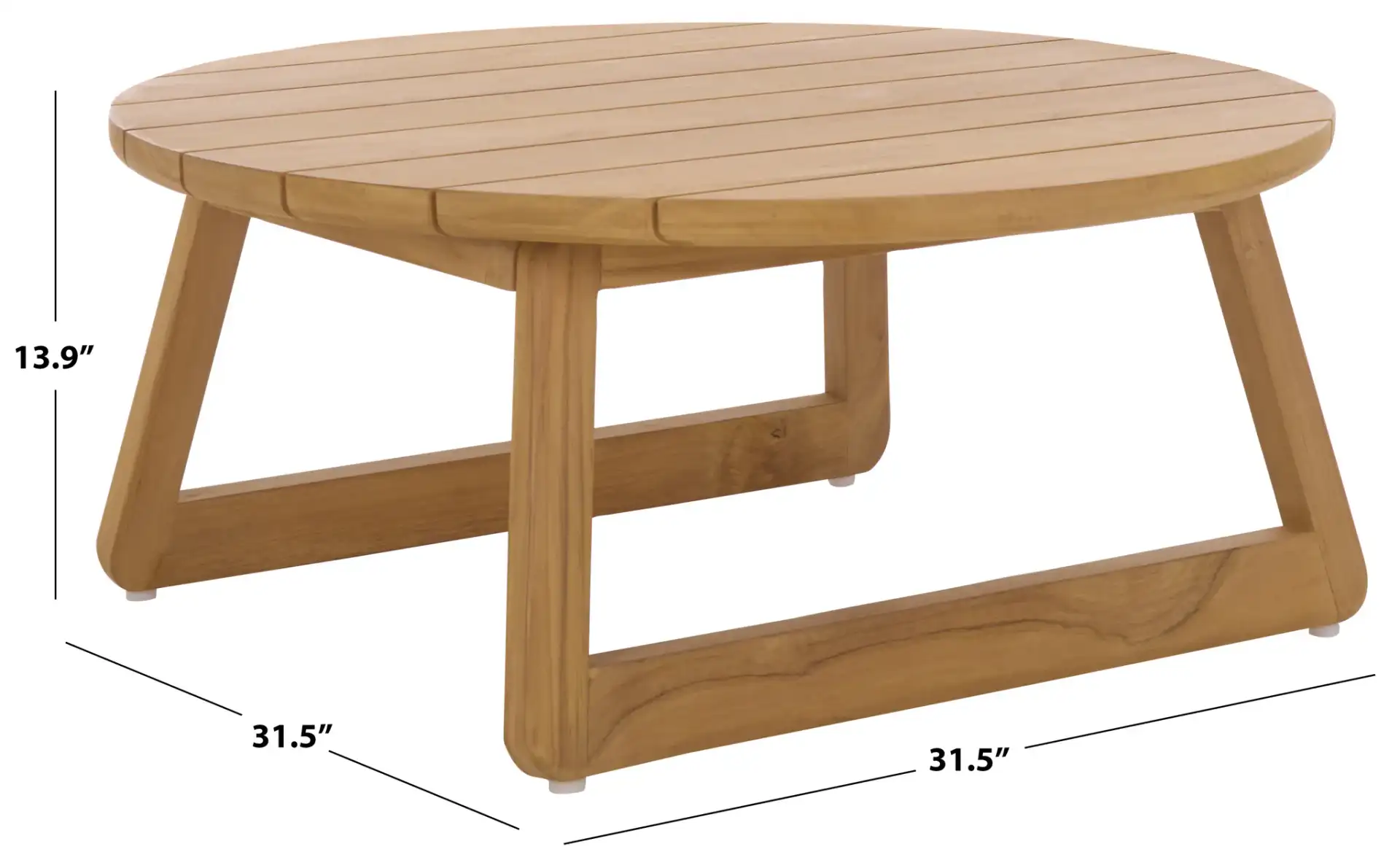 Gale Teak Outdoor Coffee Table in Natural, detail view