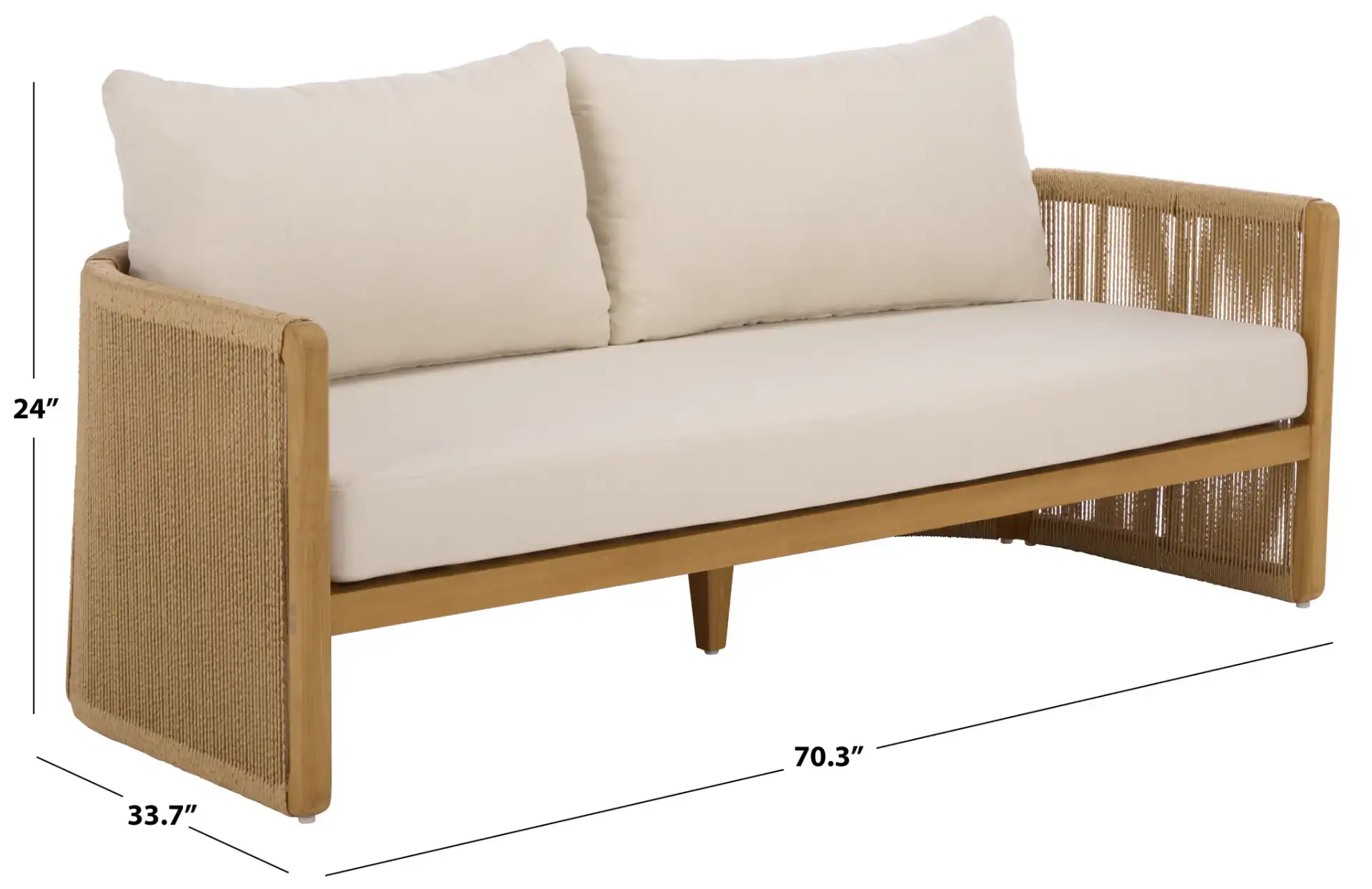 Gale Teak And Hyacinth Patio Sofa in Natural / Beige, detail view