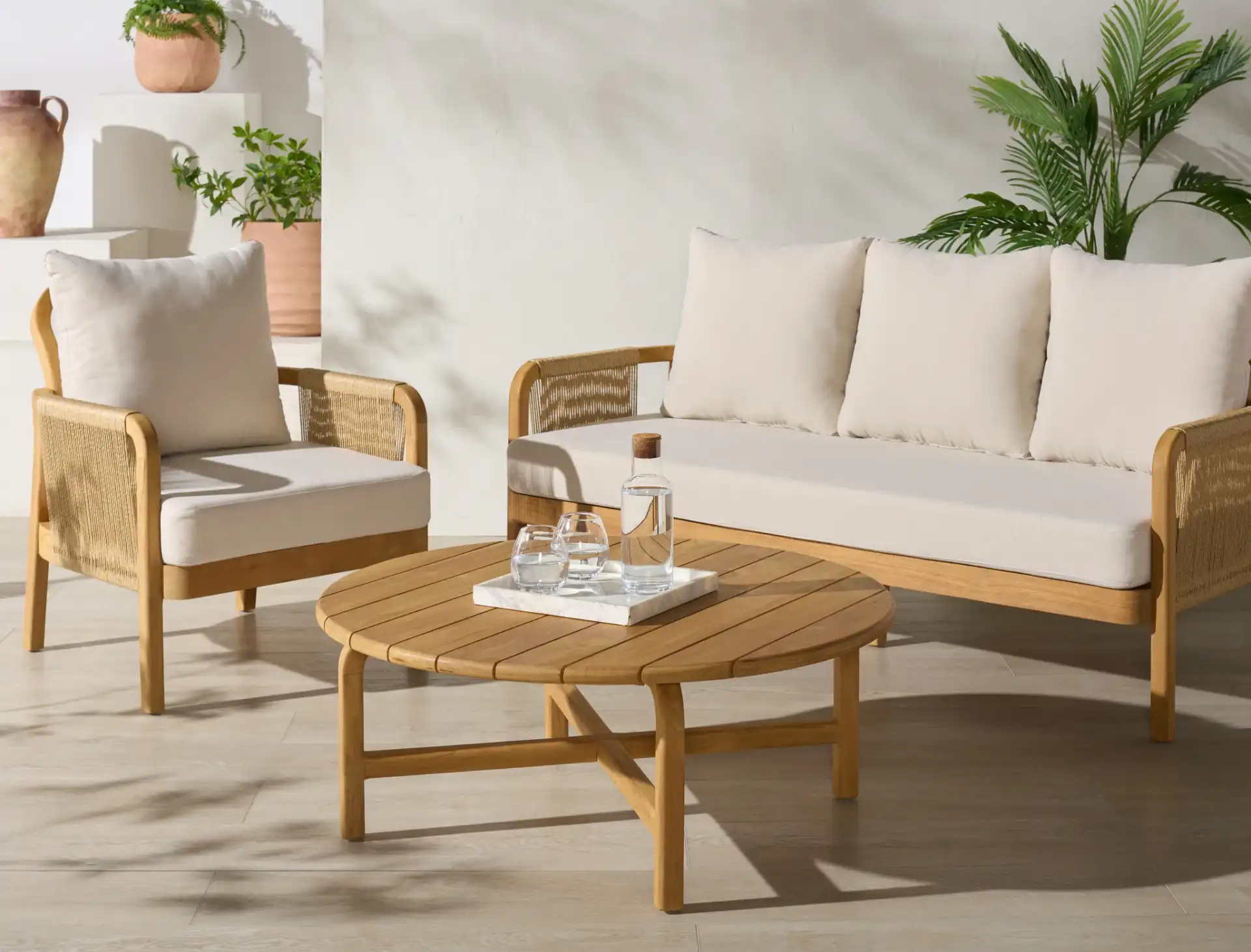 Rogers Teak Coffee Table in Natural, detail view