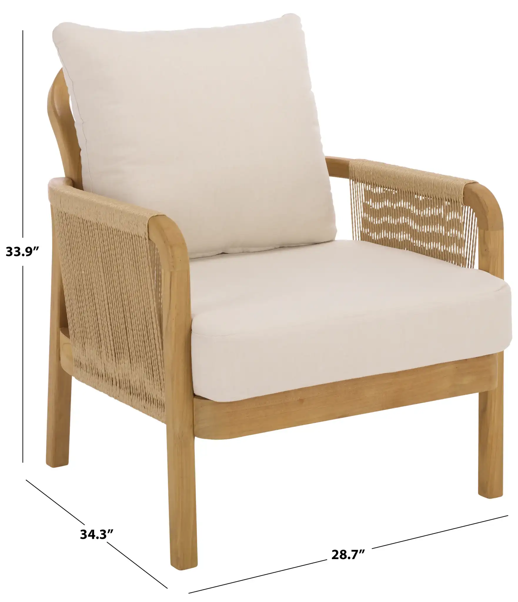 Rogers Teak & Hyacinth Chair in Natural / Beige, detail view