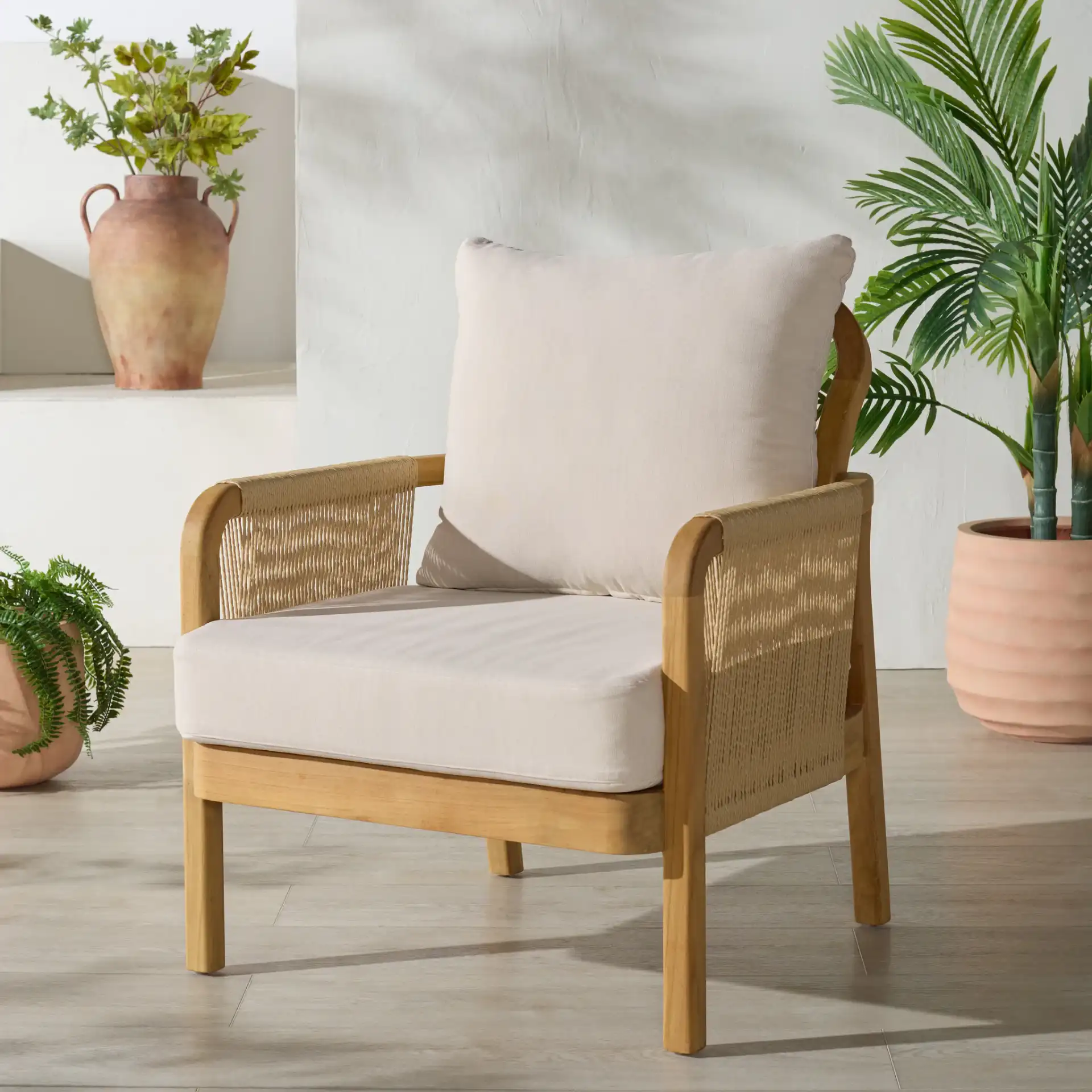 Rogers Teak & Hyacinth Chair in Natural / Beige in a styled room