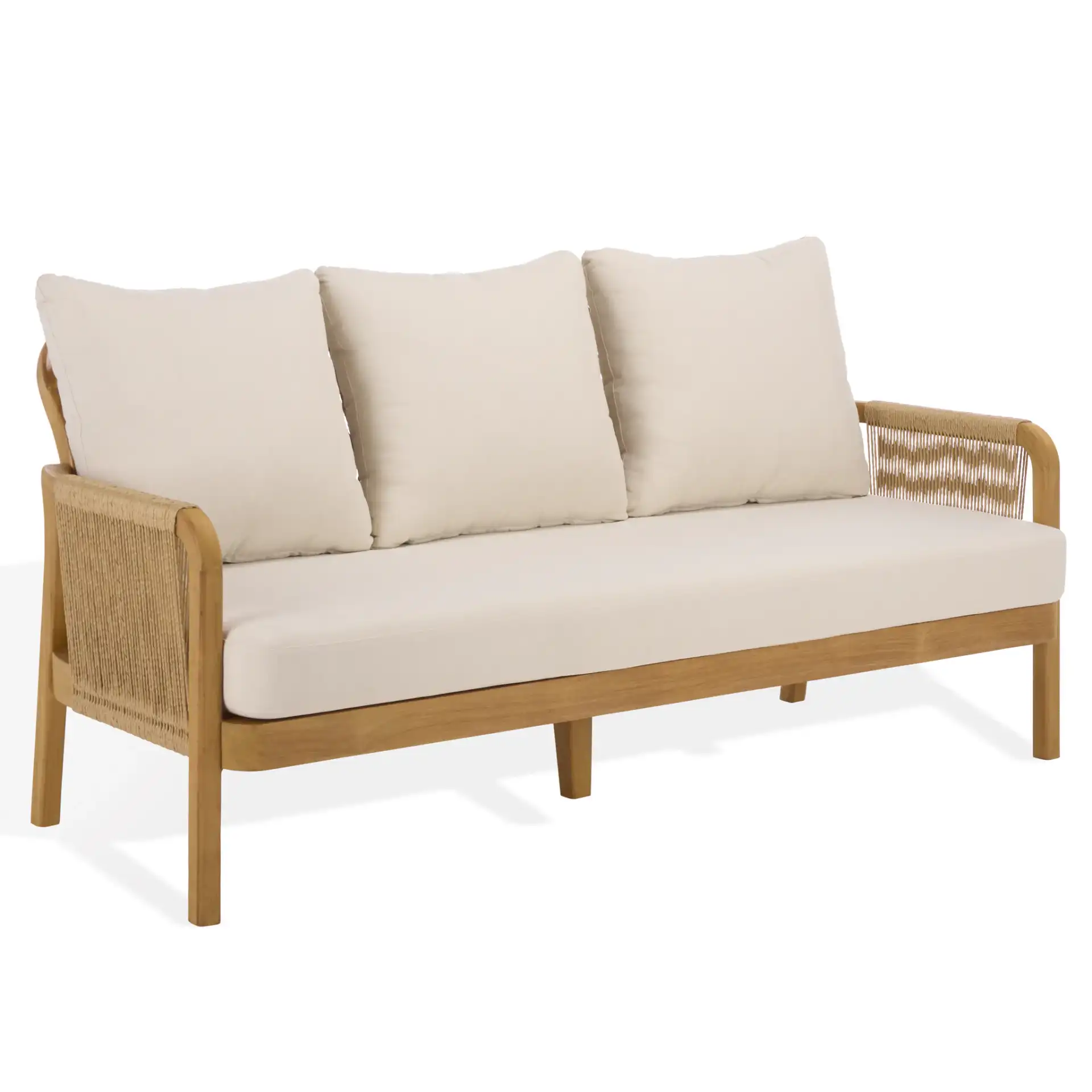 Rogers Teak & Hyacinth Sofa in Natural / Beige, detail view