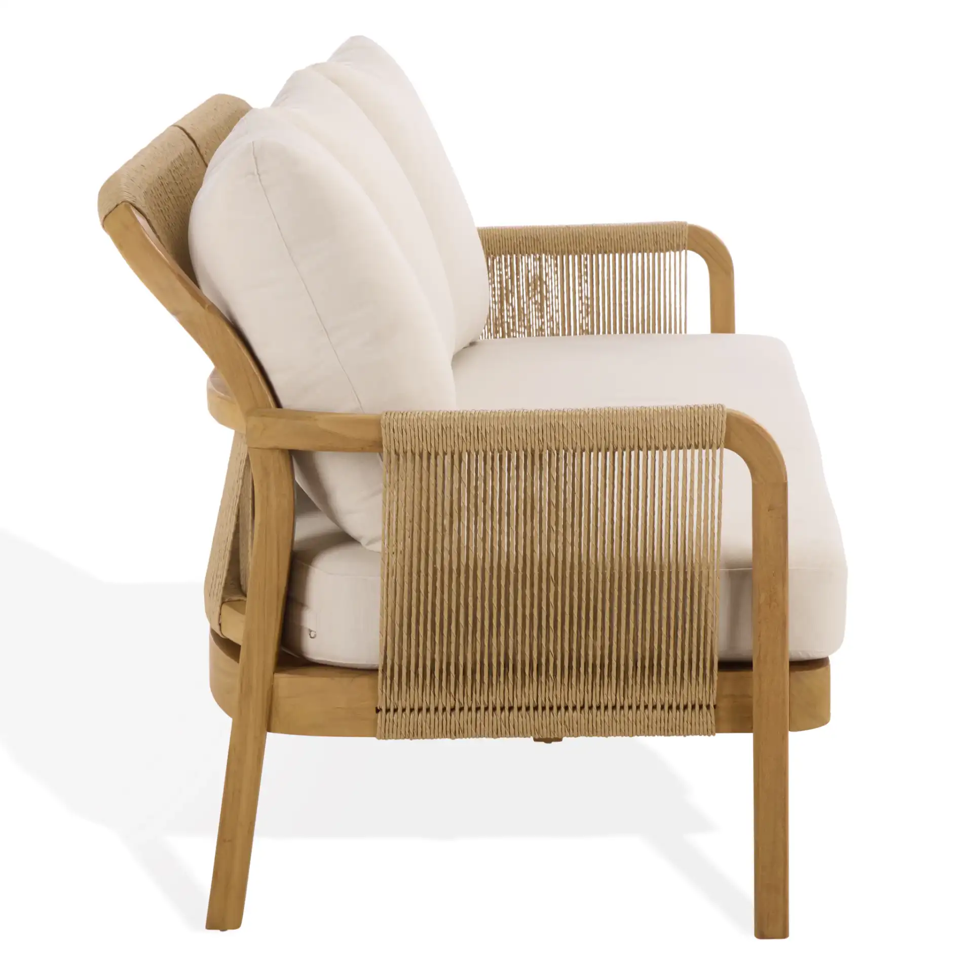 Rogers Teak & Hyacinth Sofa in Natural / Beige, detail view
