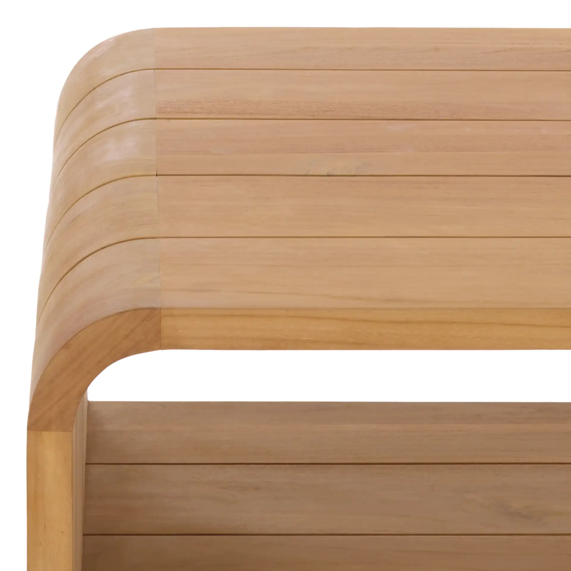 Cove Teak Outdoor Coffee Table in Natural in a styled room