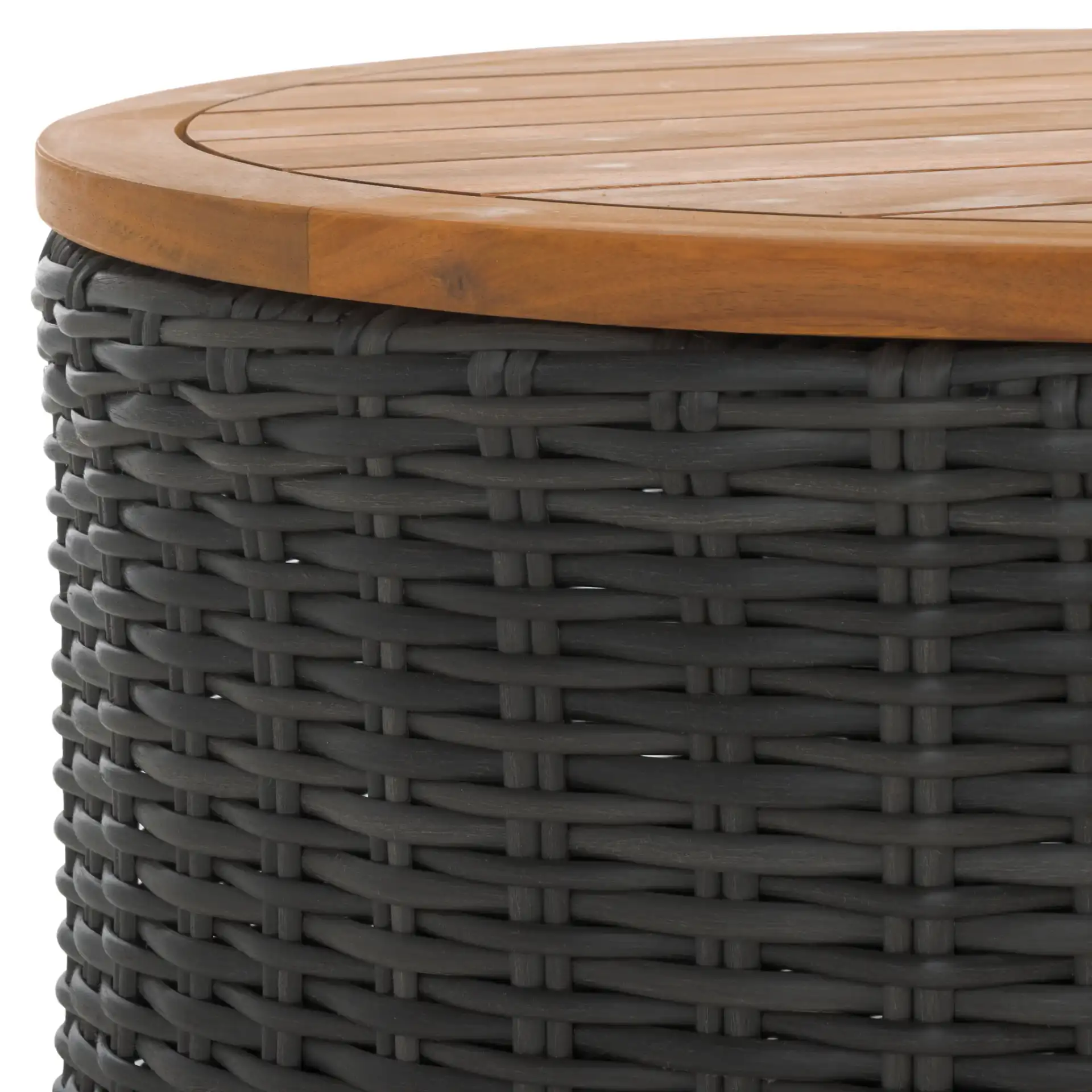 Anguilla Wicker Coffee Table in Dark Gray in a styled room