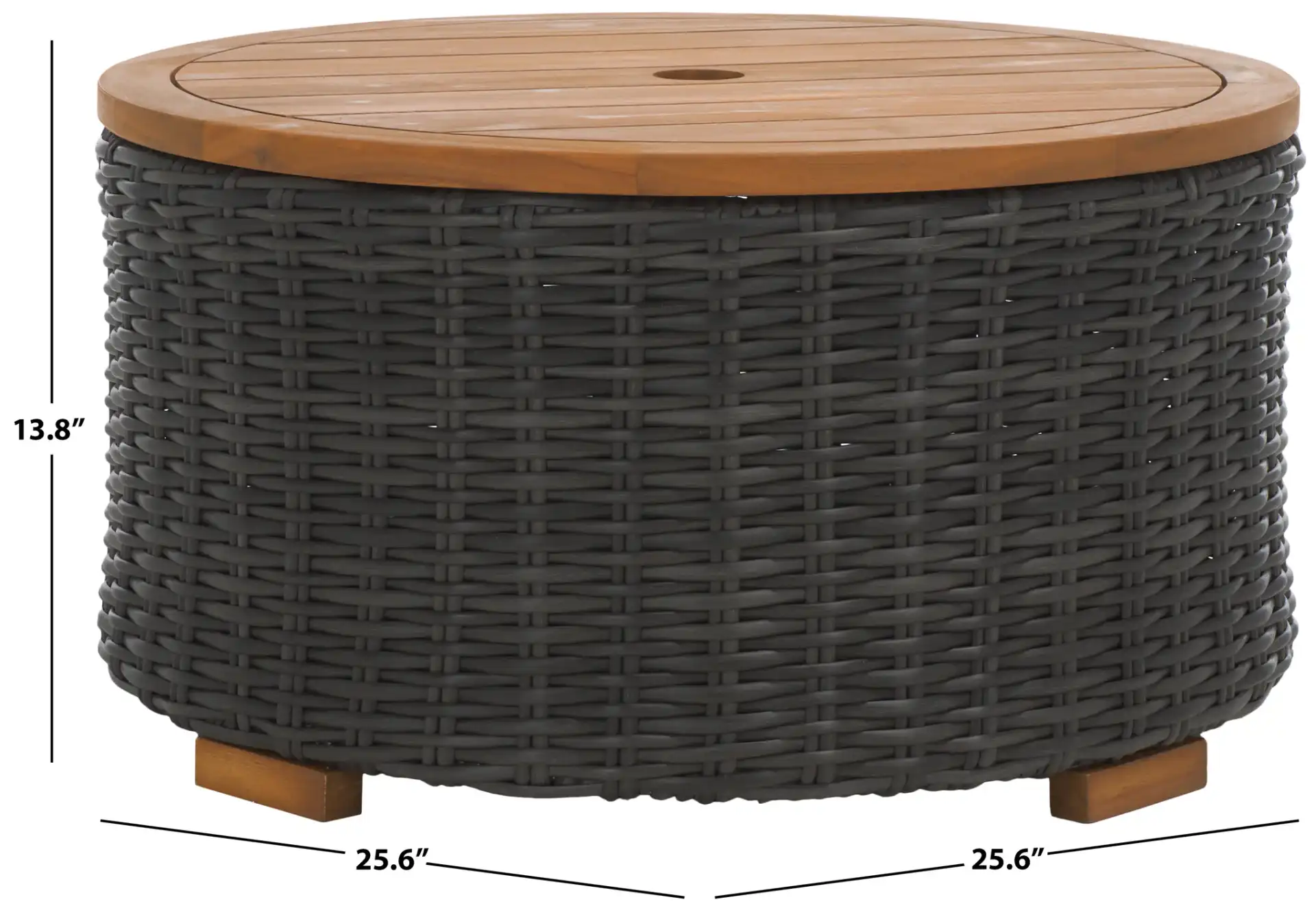Anguilla Wicker Coffee Table in Dark Gray, detail view