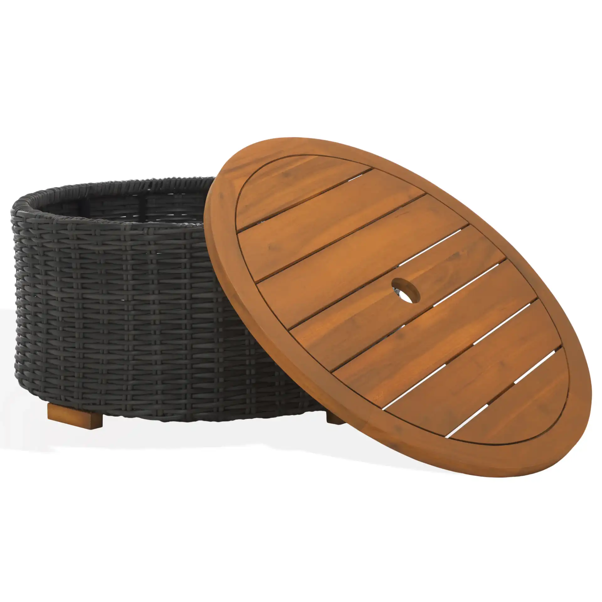 Anguilla Wicker Coffee Table in Dark Gray, detail view