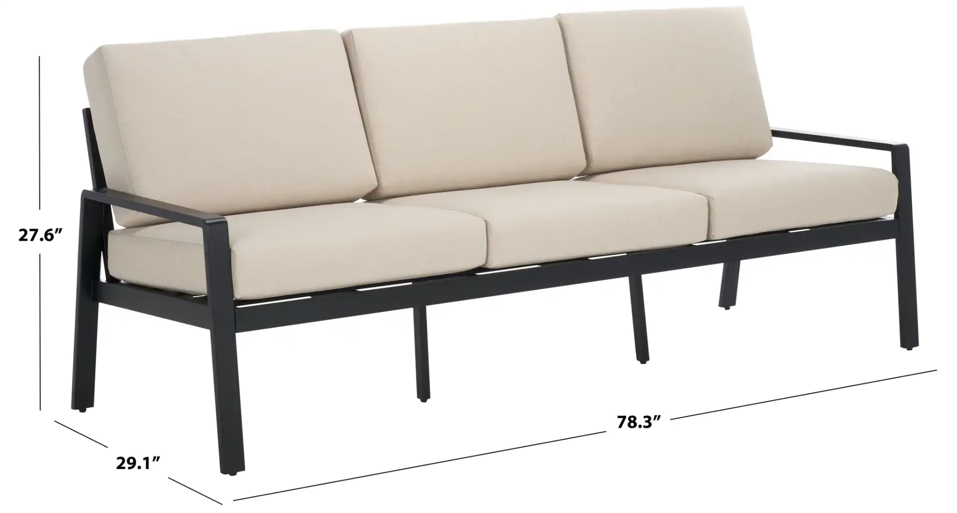 Guam Aluminum Outdoor Sofa in Black / Beige, detail view
