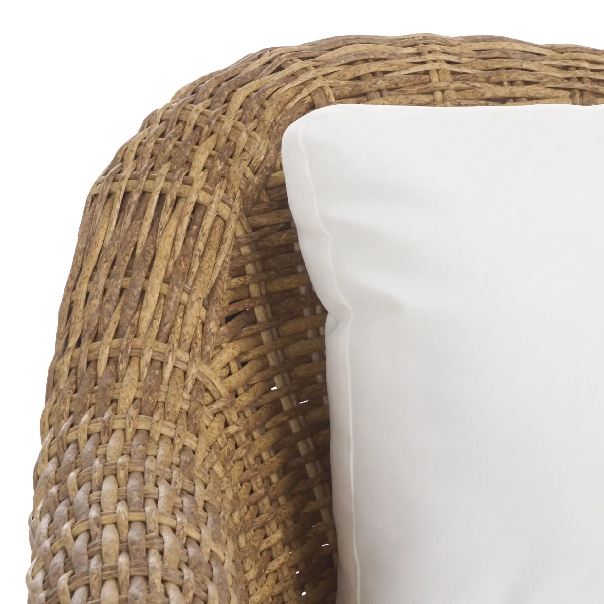 Melbourne Wicker Patio Sofa in Natural / White in a styled room
