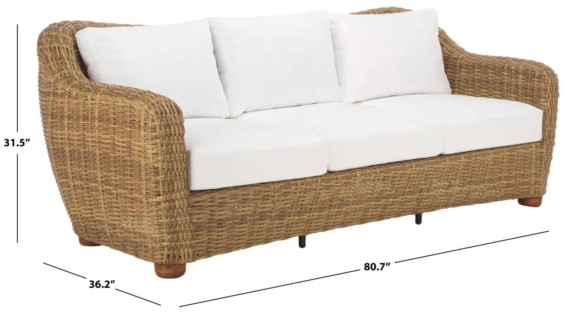 Melbourne Wicker Patio Sofa in Natural / White, detail view