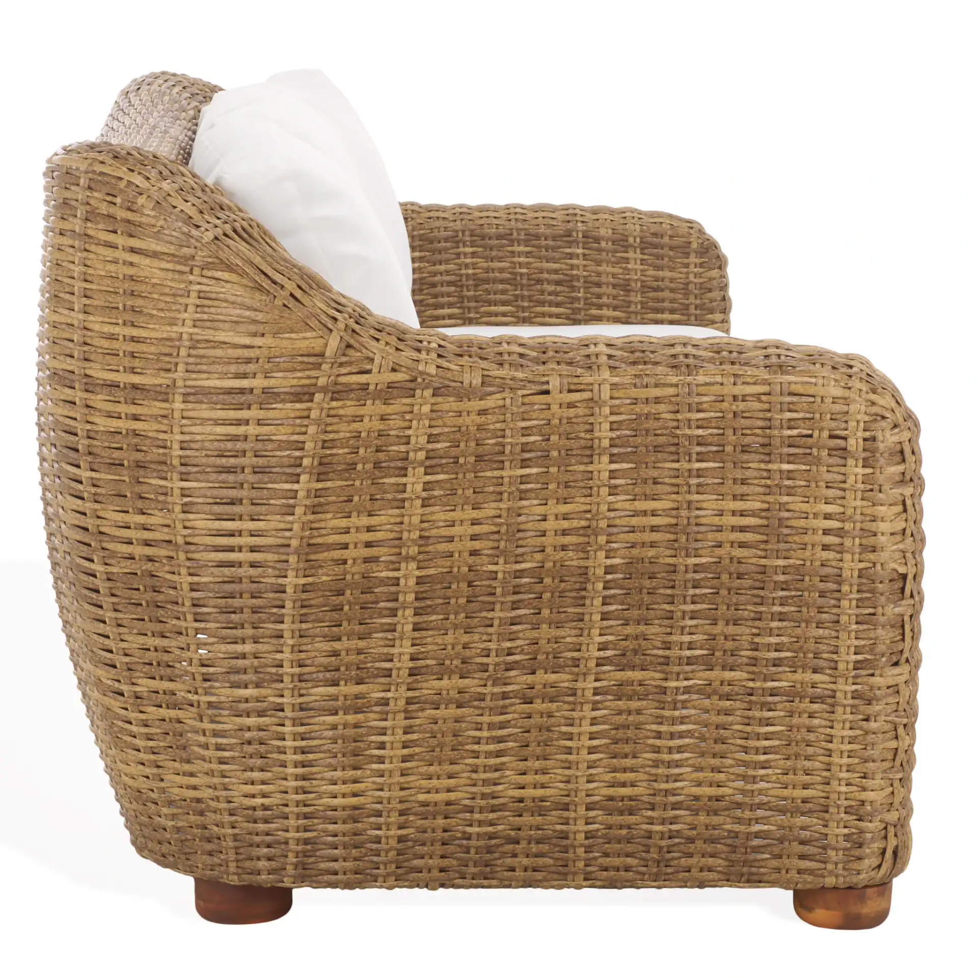 Melbourne Wicker Patio Sofa in Natural / White, detail view