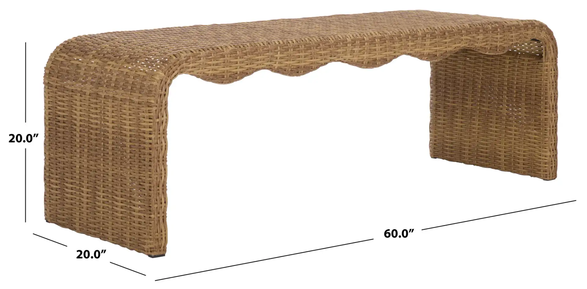 Lynsee Wicker Bench in Natural, detail view