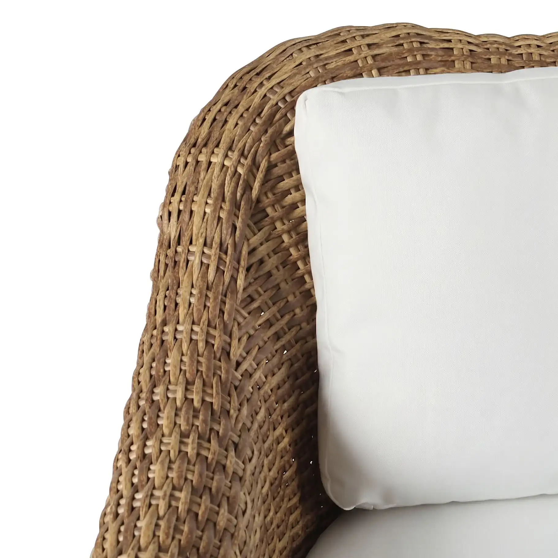 Melbourne Wicker Patio Loveseat in Natural / White in a styled room