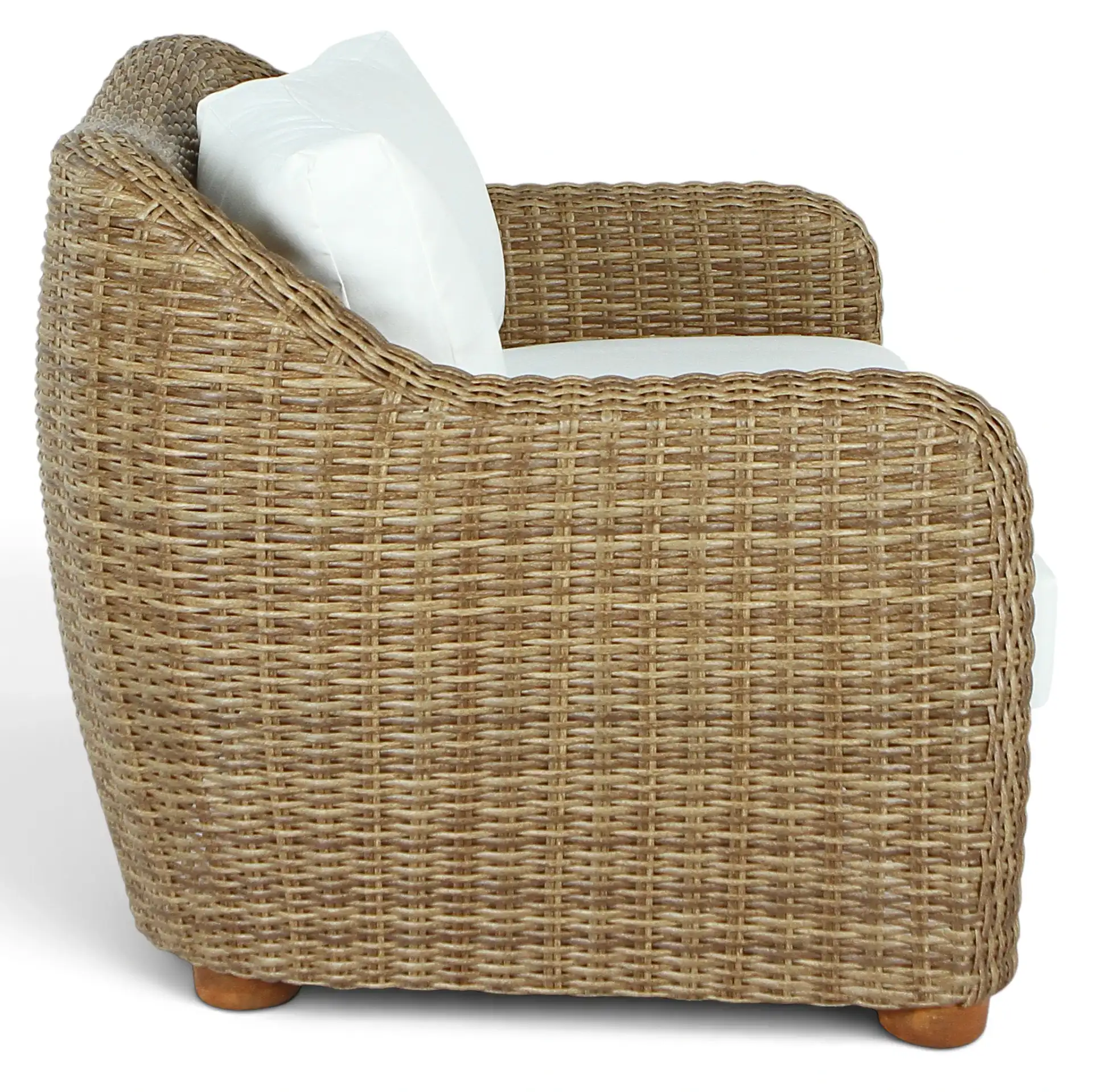 Melbourne Wicker Patio Loveseat in Natural / White, detail view