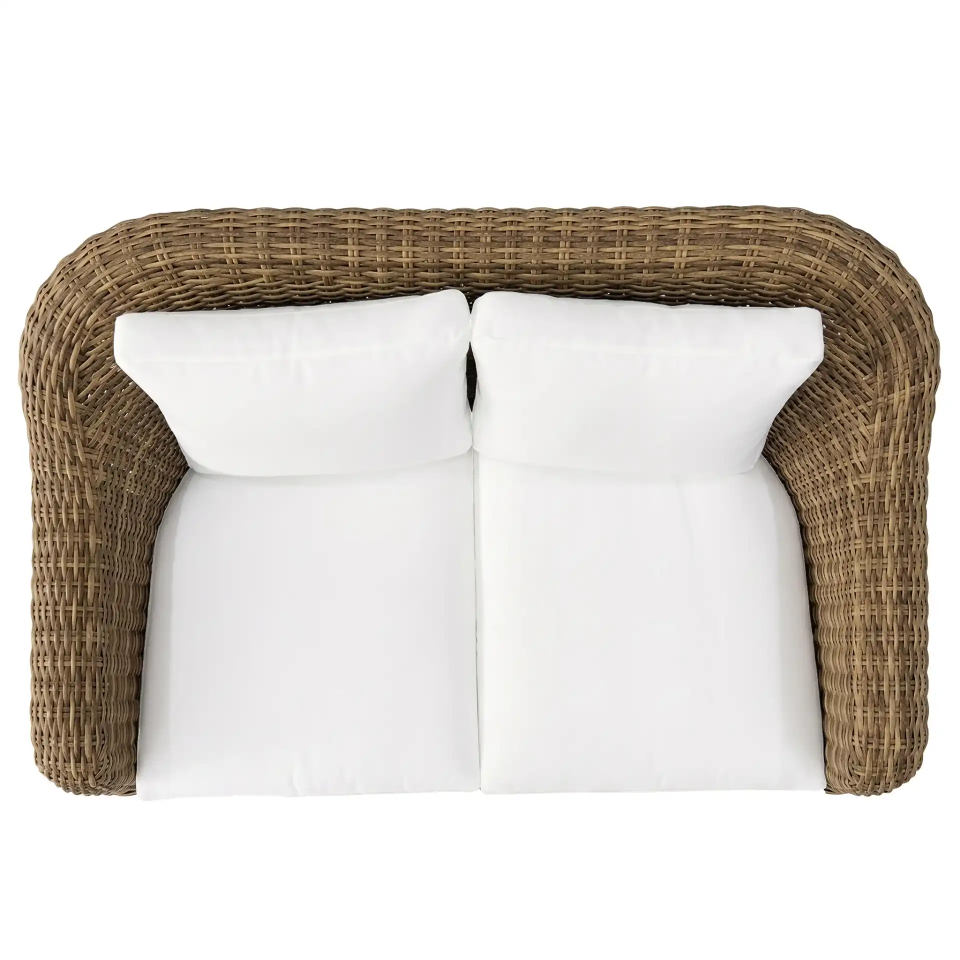 Melbourne Wicker Patio Loveseat in Natural / White, detail view