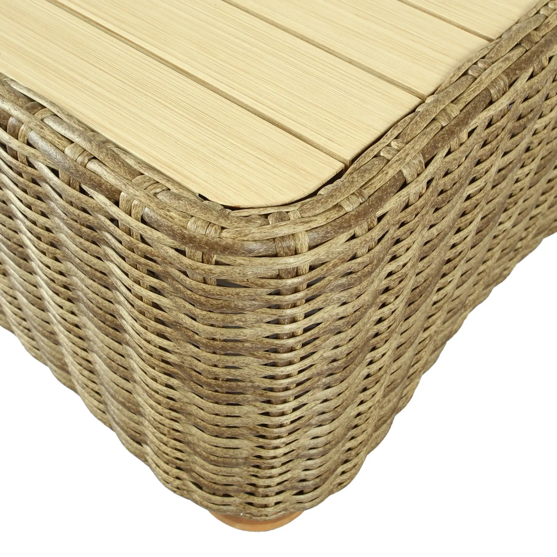 Melbourne Wicker Patio Coffee Table in Natural in a styled room