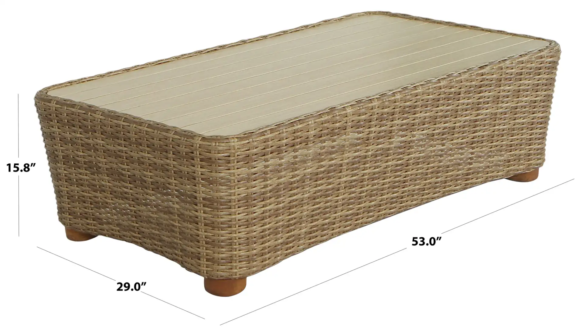 Melbourne Wicker Patio Coffee Table in Natural, detail view