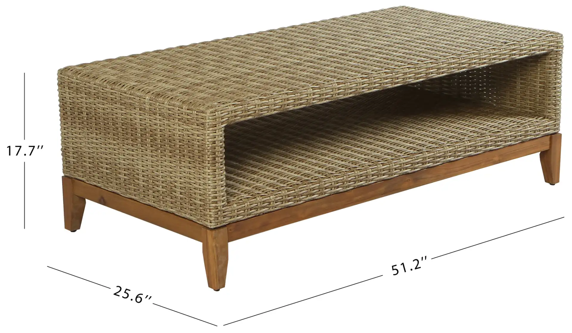 Pompeii Rattan Patio Coffee Table in Natural, detail view