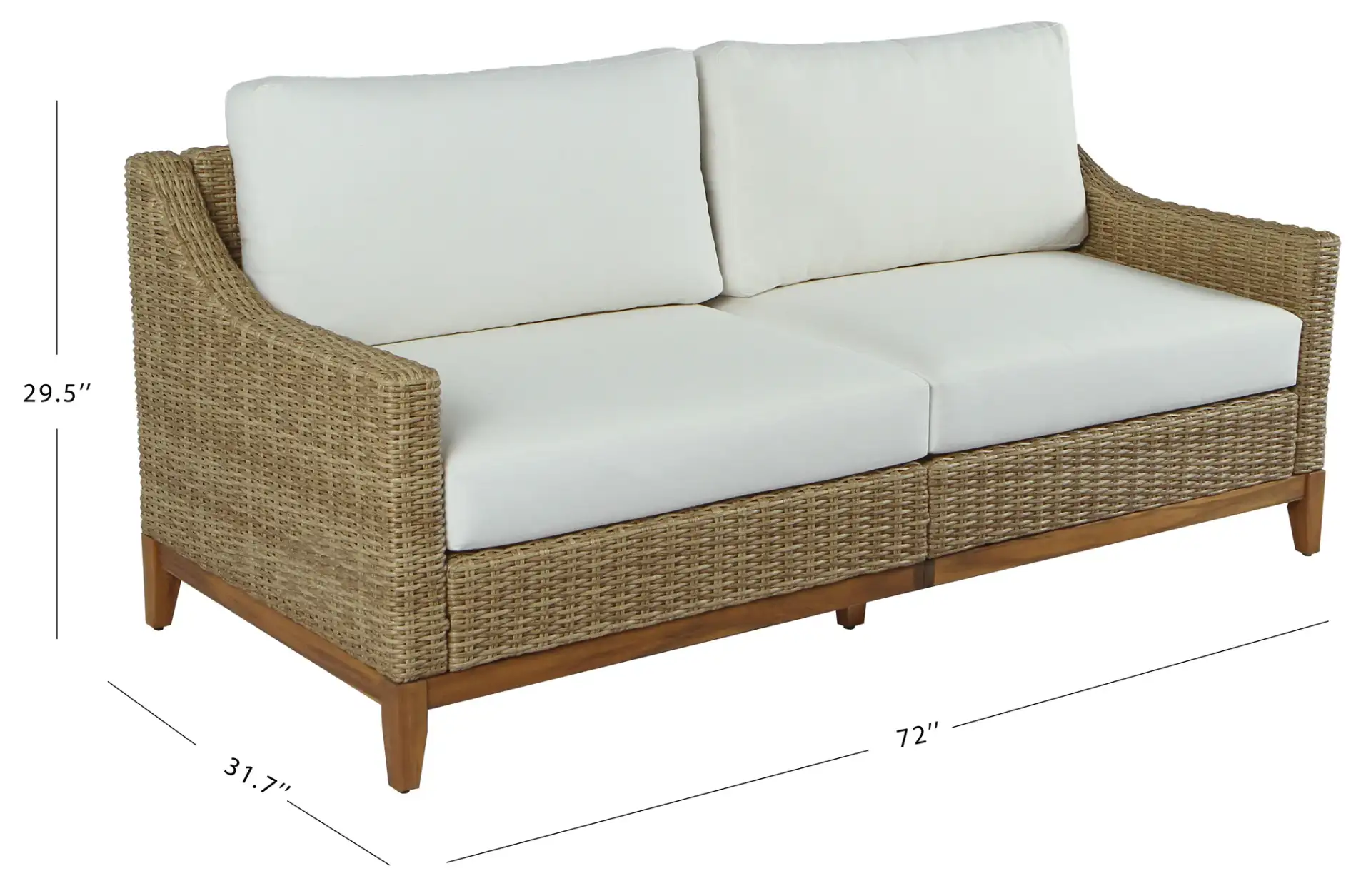 Pompeii Rattan Patio Sofa in Natural / White, detail view