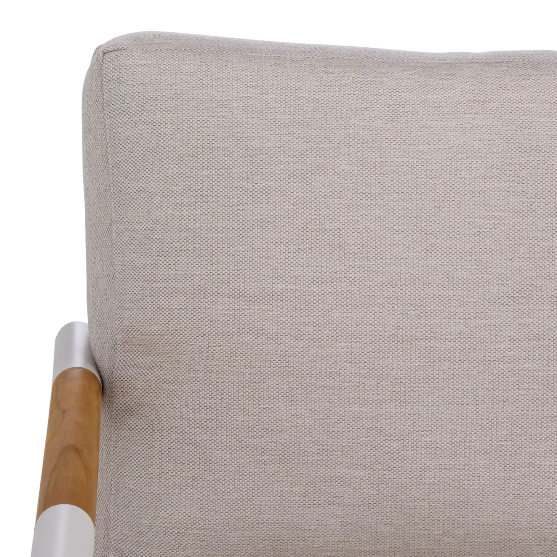 Chryssa Aluminum Patio Sofa in White / Beige in a styled room