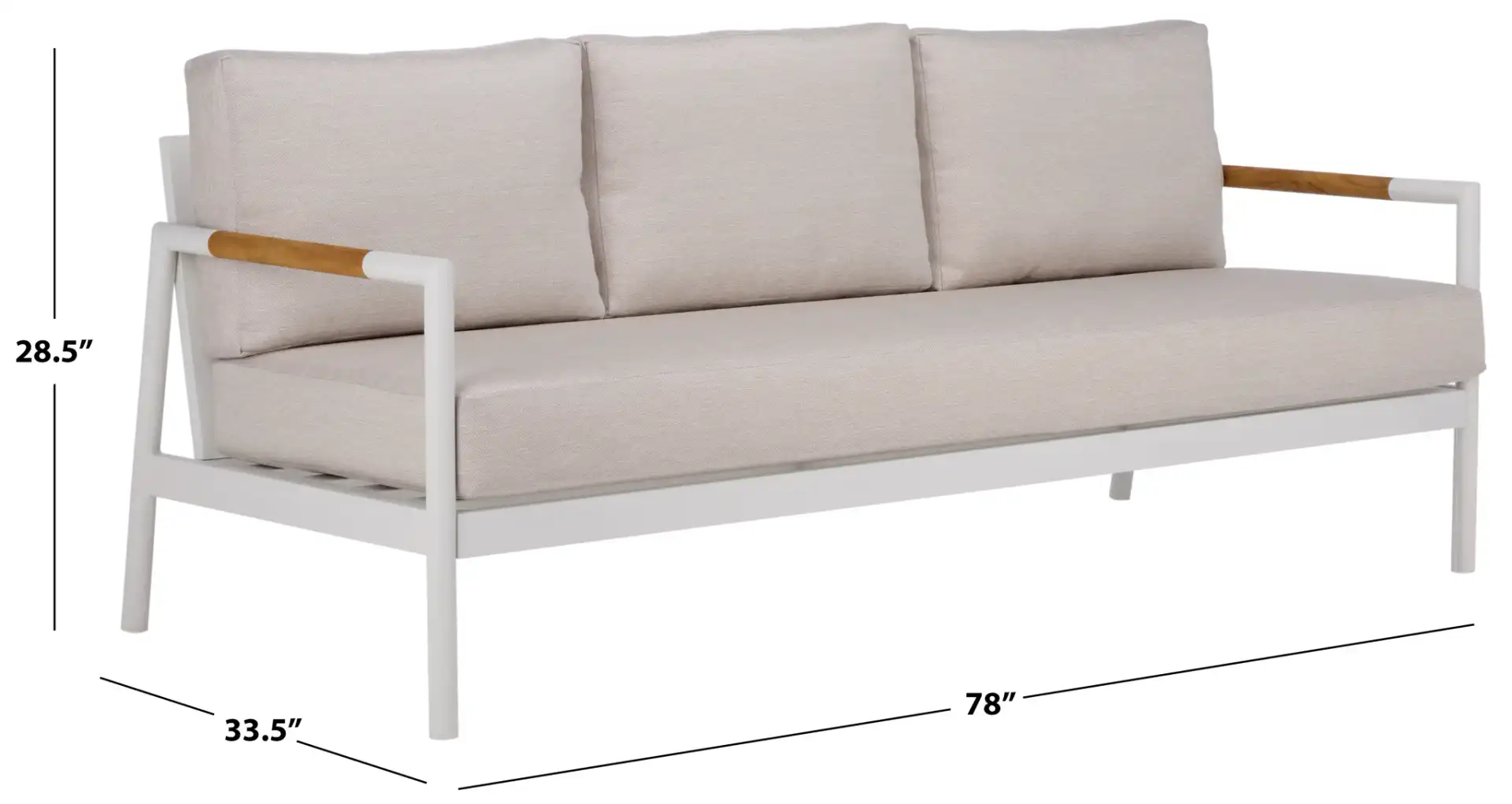 Chryssa Aluminum Patio Sofa in White / Beige, detail view