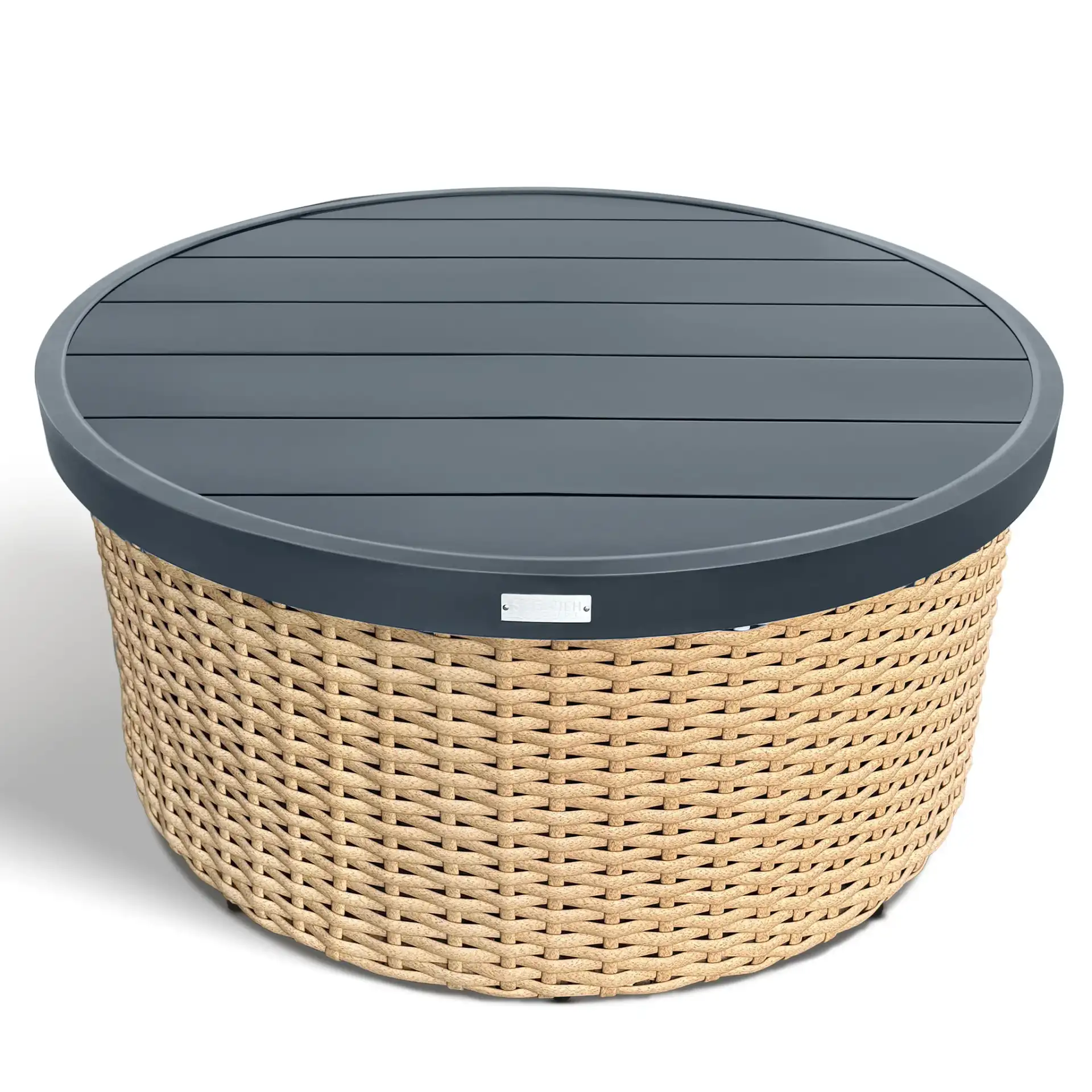 Cleandra Patio Coffee Table in Natural / Black, detail view