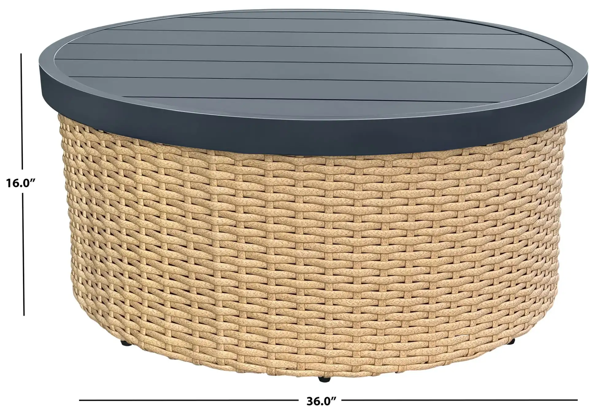 Cleandra Patio Coffee Table in Natural / Black, detail view