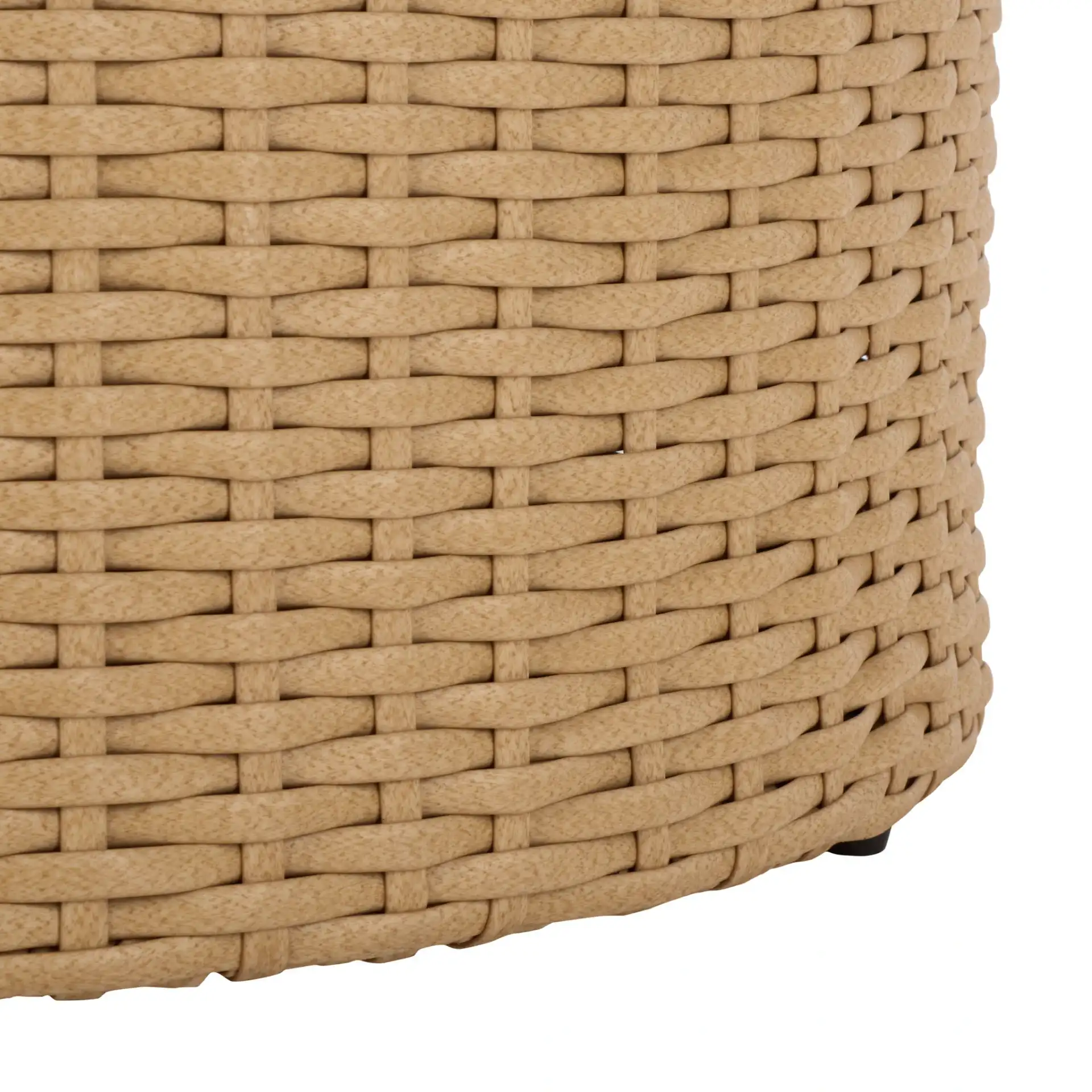 Cleandra Patio Coffee Table in Natural / Black in a styled room