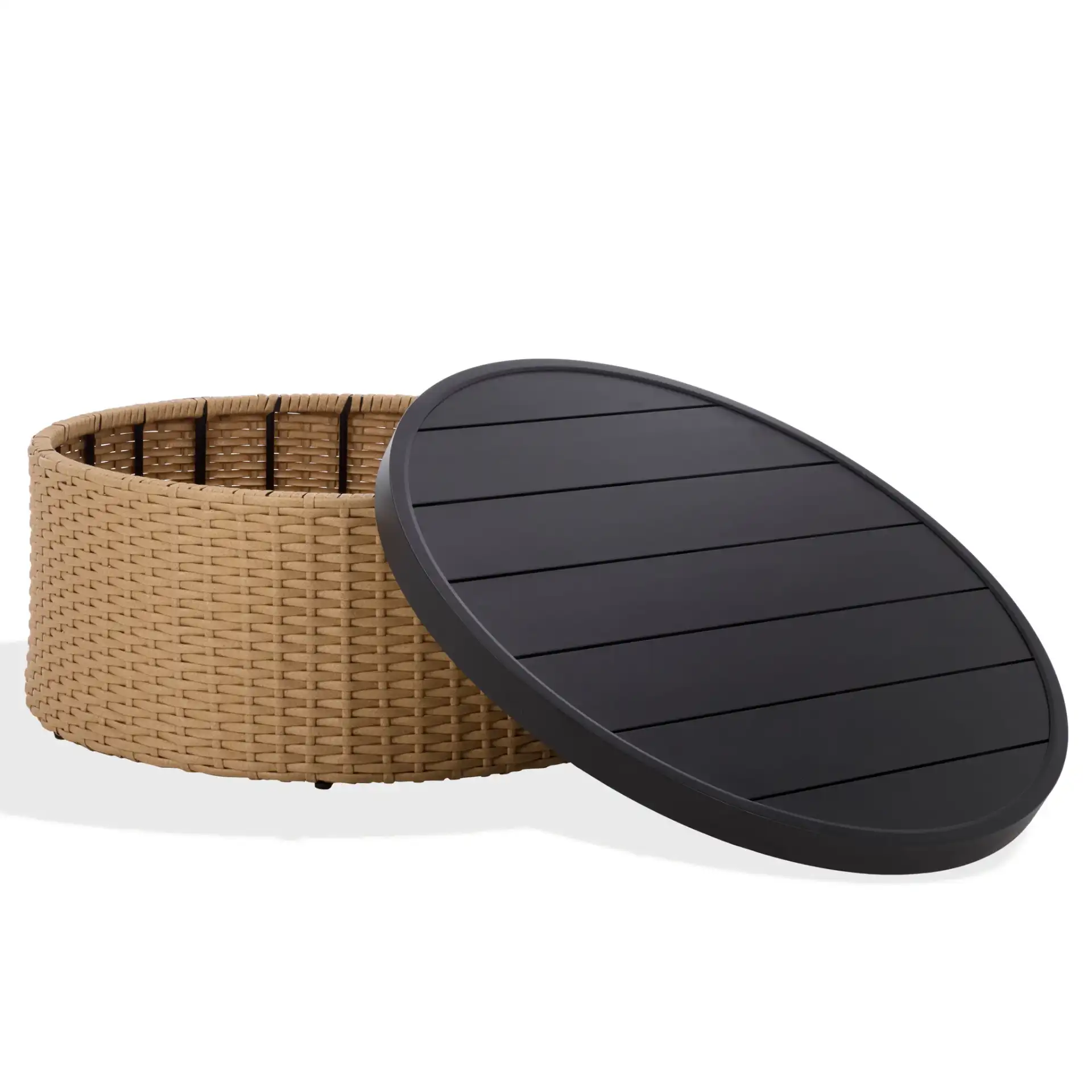 Cleandra Patio Coffee Table in Natural / Black, detail view