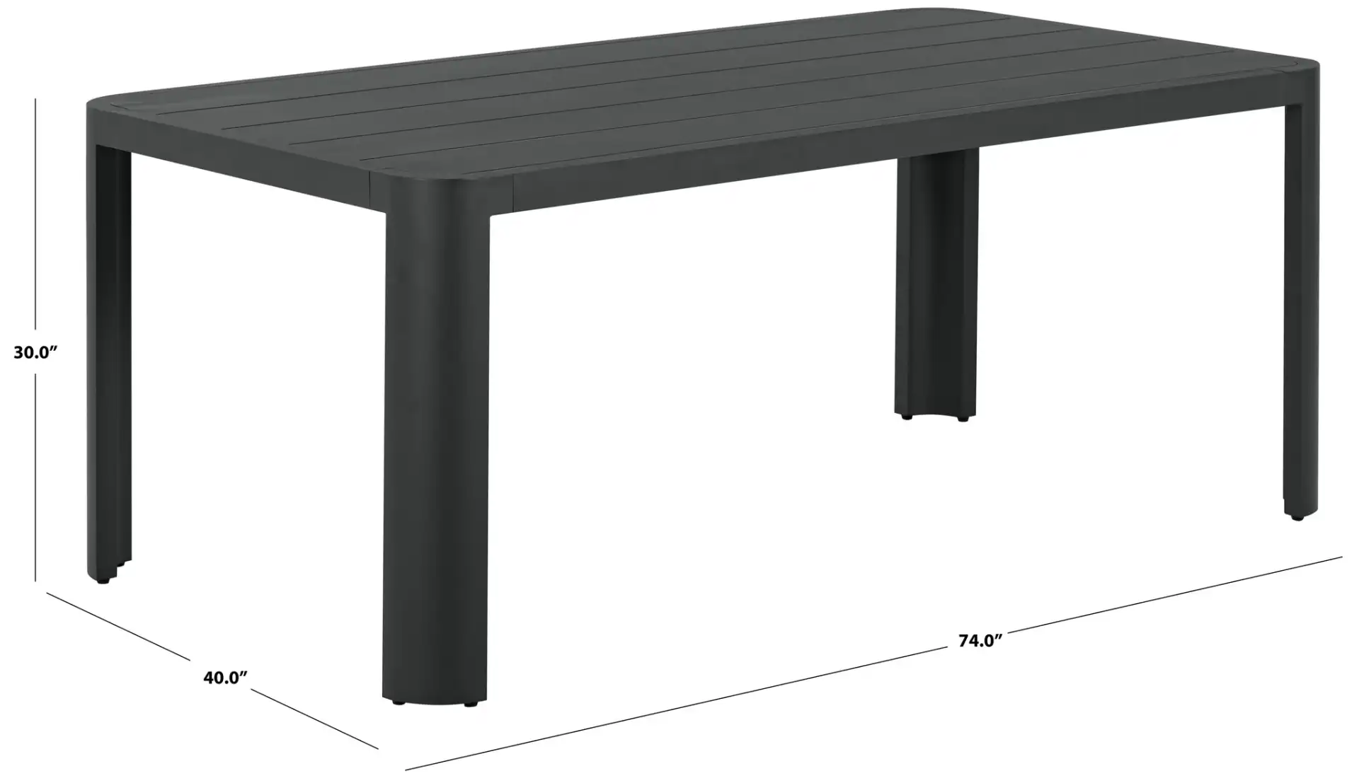 Leilani Aluminum Dining Table in Dark Gray, detail view