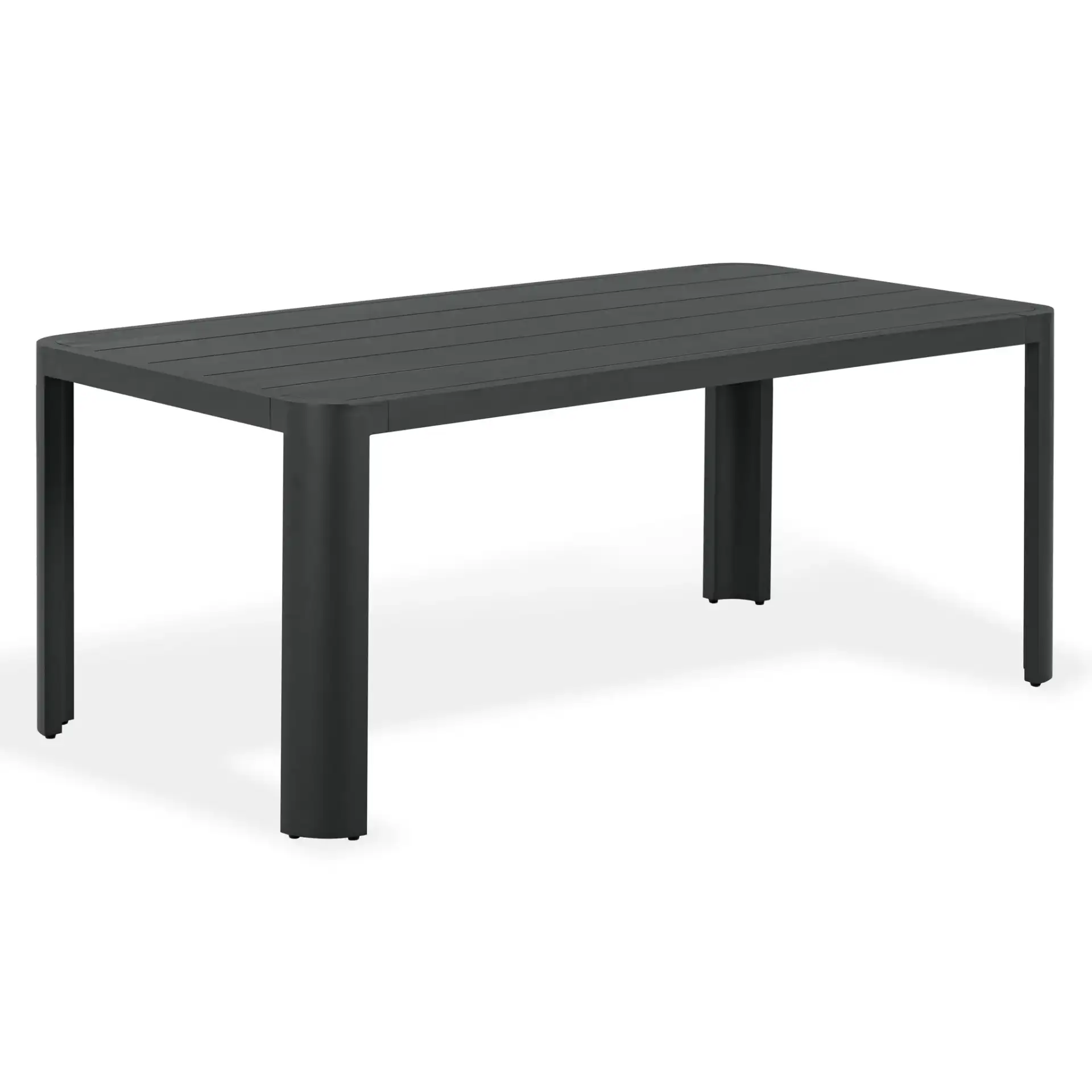 Leilani Aluminum Dining Table in Dark Gray, detail view