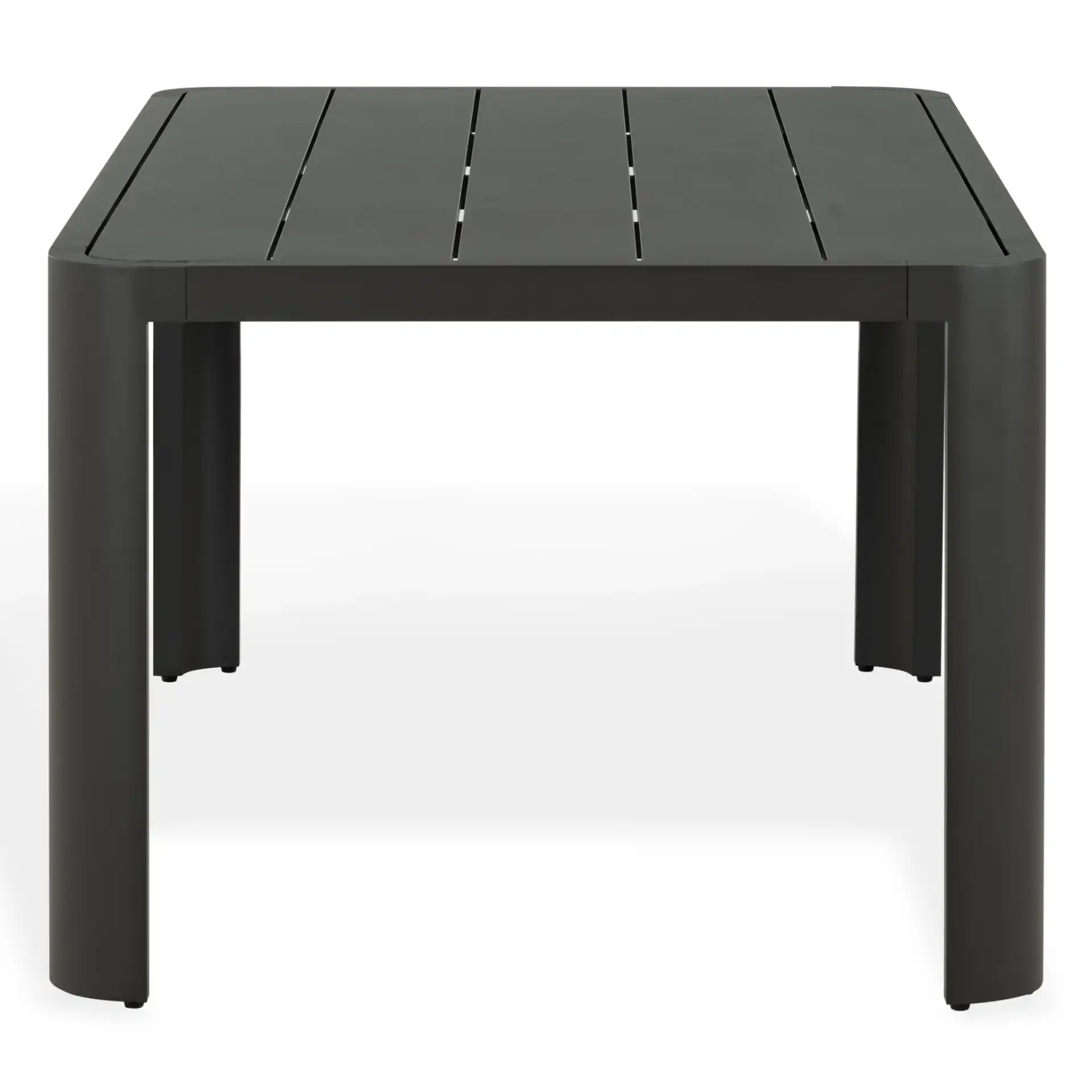 Leilani Aluminum Dining Table in Dark Gray, detail view